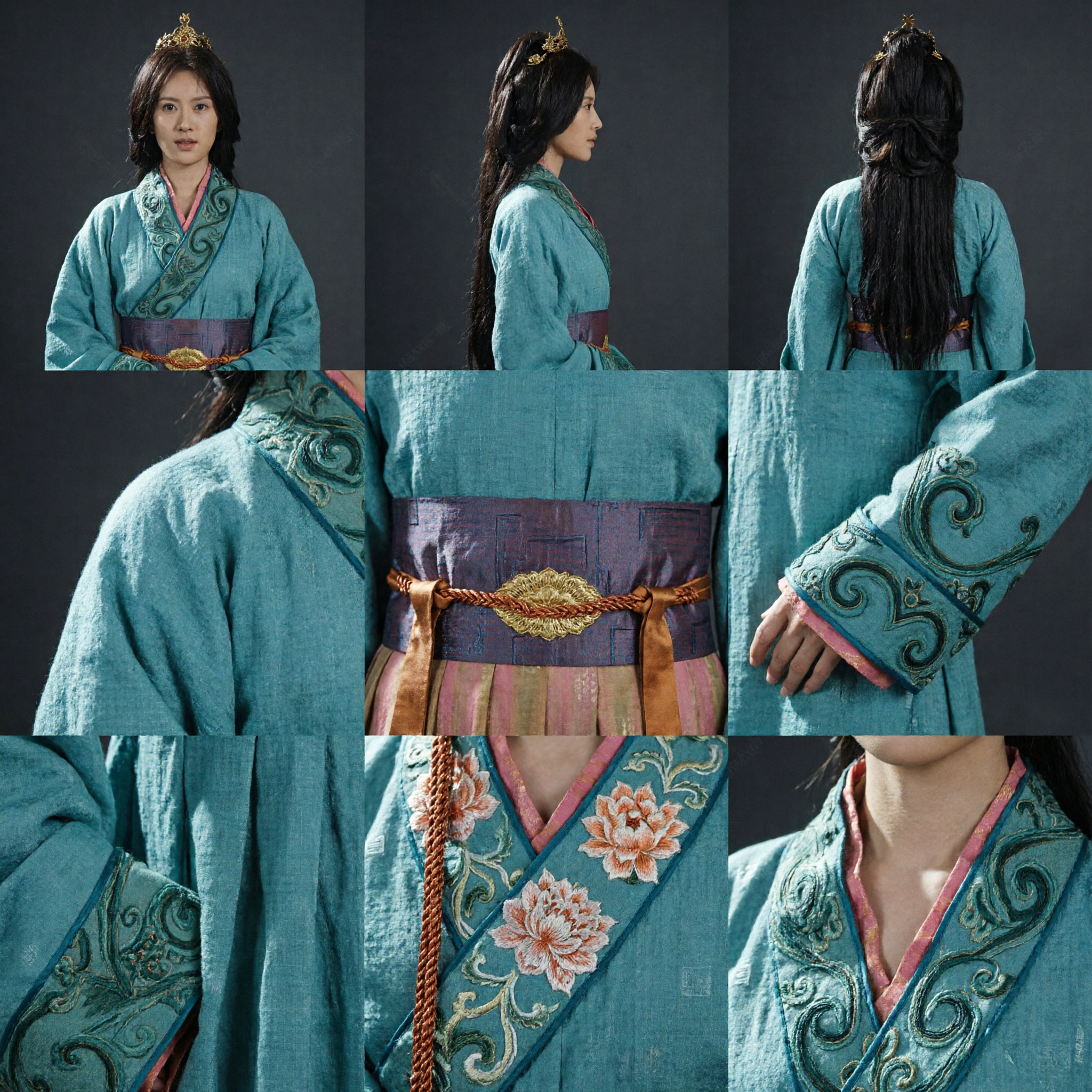 Traditionelles chinesisches antikes Prinzessinnen-Kostüm, blau-grüne Hanfu-Robe für Frauen für historisches Cosplay und Bühnenauftritte - Asian Costume