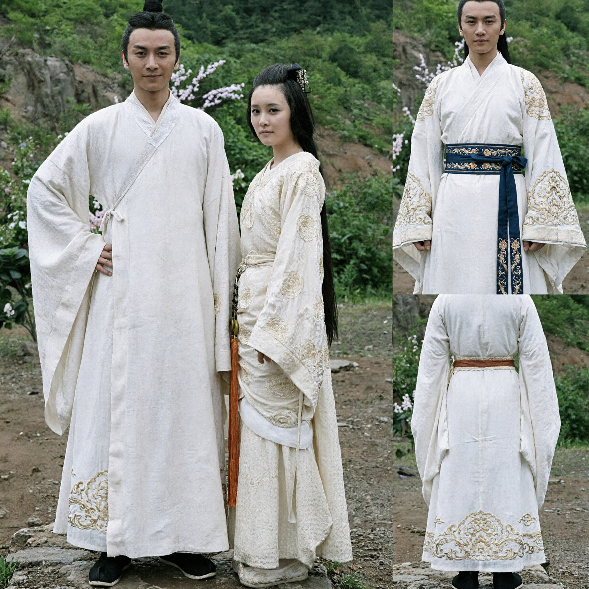 Antike chinesische Hanfu-Paarkostüme Traditionelle weiße Gewänder für Männer und Frauen Historisches Cosplay Hochzeitsfotografie - Asian Costume
