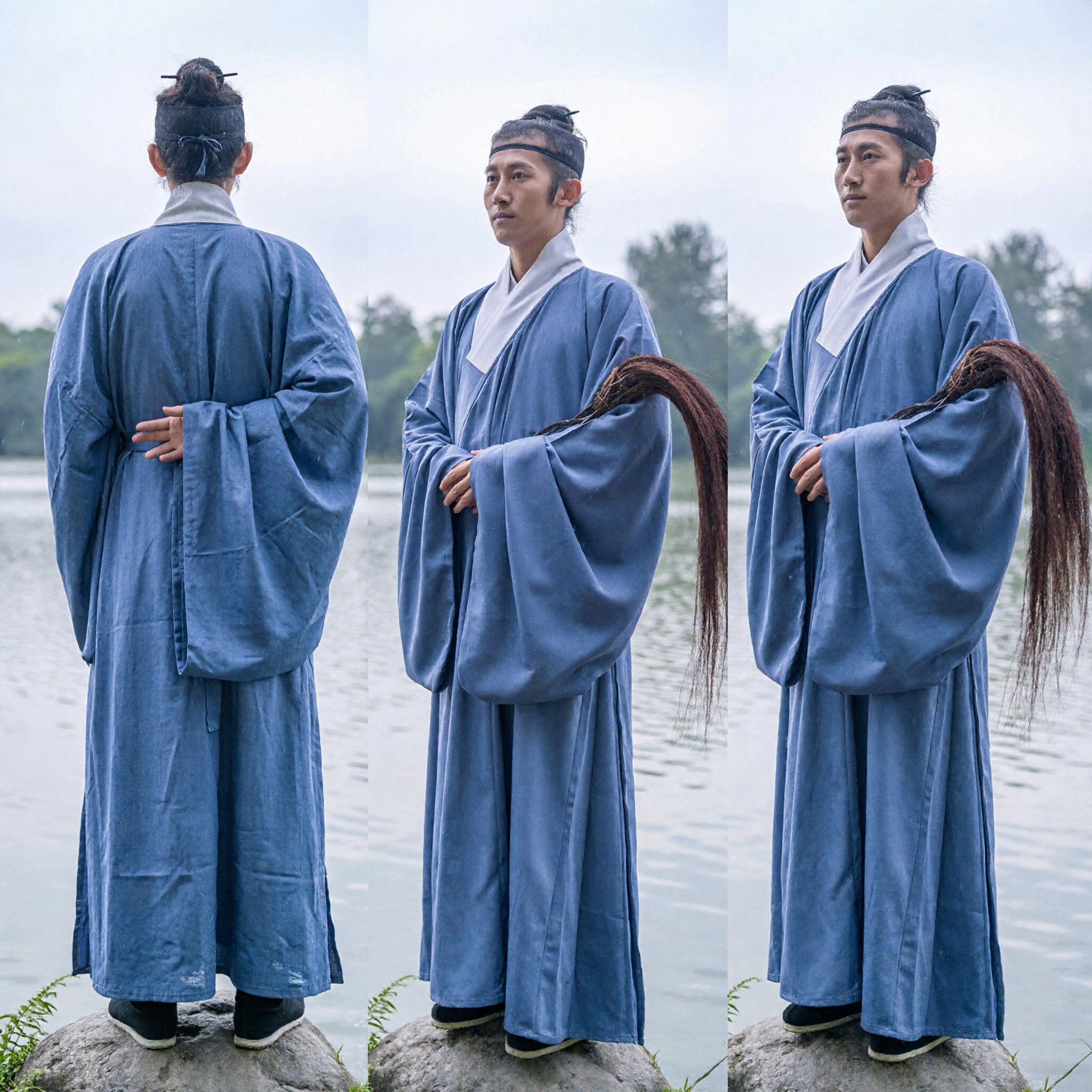 Robe Azul de Hanfu Taoísta Chinês Antigo Masculino, Traje Tradicional de Estudioso para Cosplay e Performance de Palco - Asian Costume