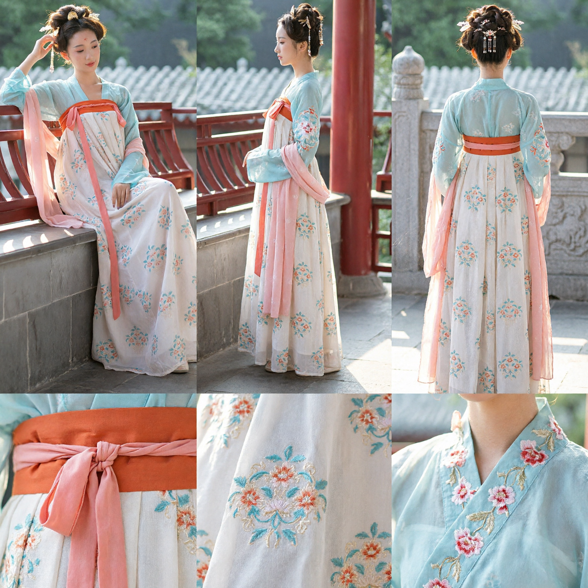Hanfu Chinês Tradicional Elegante Estilo Dinastia Tang, Ruqun Floral Antigo para Fotografia Feminina - Asian Costume
