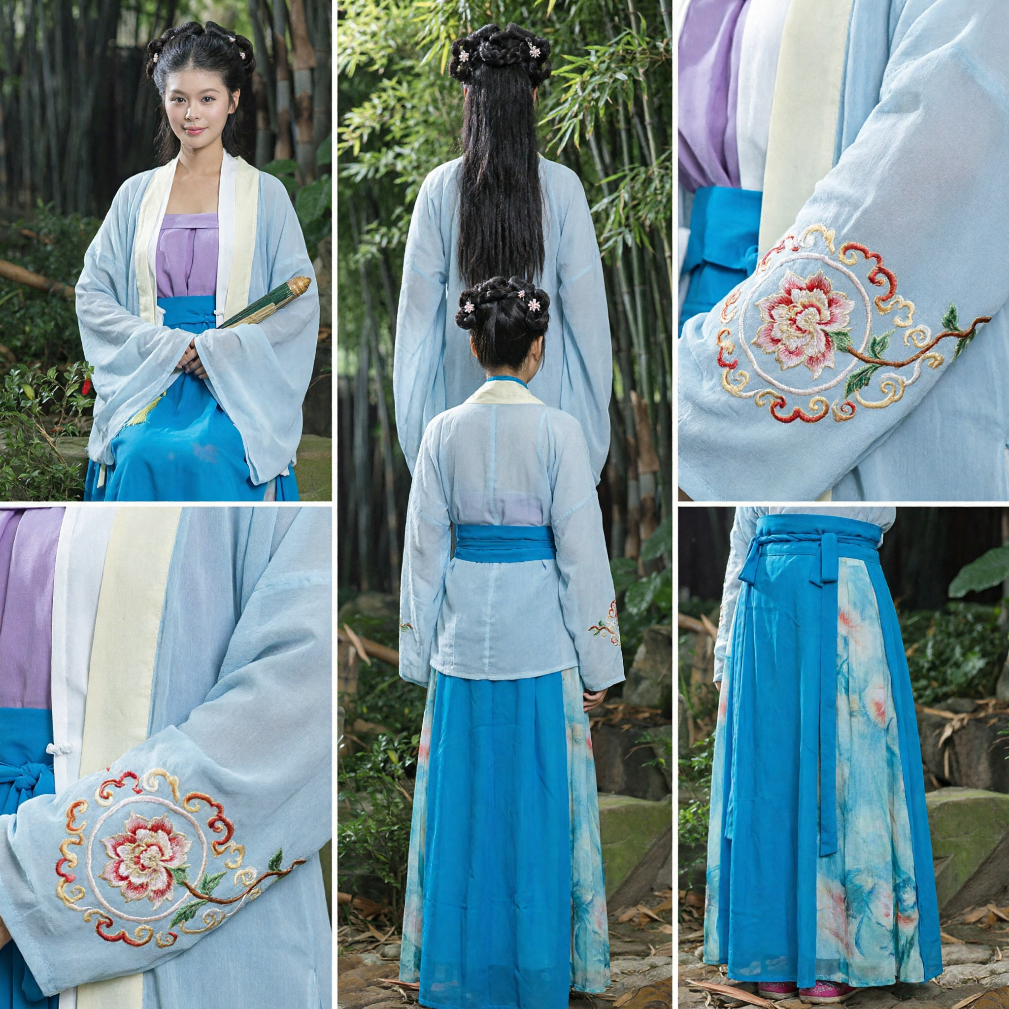 Elegantes Traditionelles Chinesisches Hanfu Kostüm Frauen Altes Blaues Feenkleid Tang-Dynastie Bekleidung für Fotografie - Asian Costume
