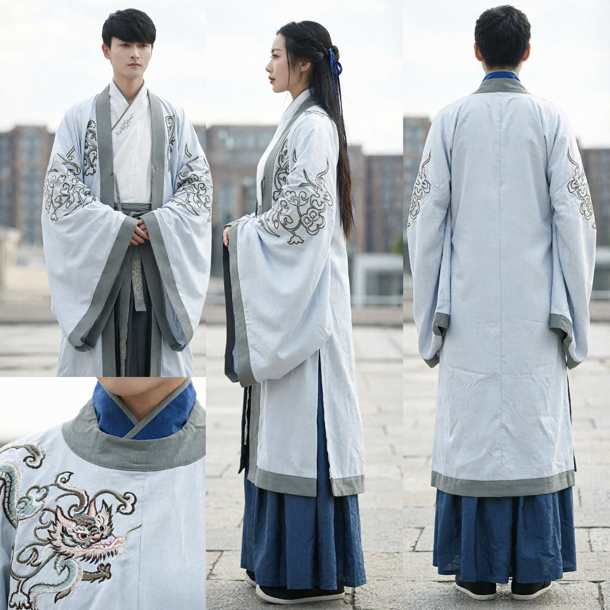 Altes Chinesisches Hanfu Paar Kostüm Set Traditionelle Wuxia-Gelehrten Gewänder für Cosplay und Fotografie - Asian Costume