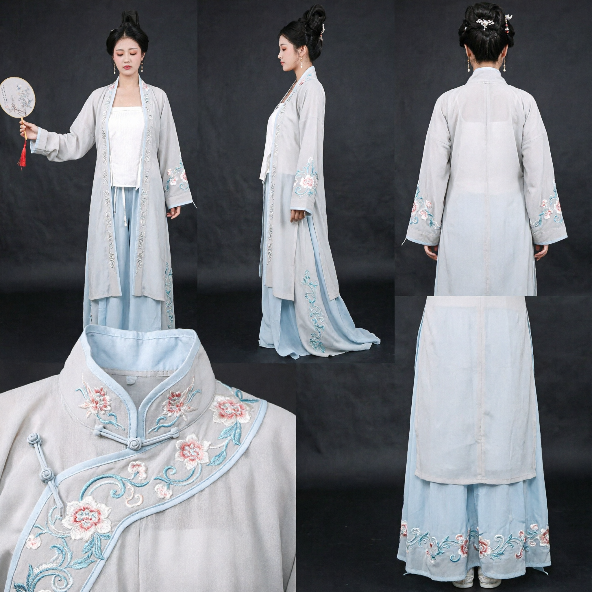 Traje Hanfu Chinês Tradicional para Mulheres, Conjunto Robe e Saia Bordados no Estilo Fada Antiga para Performance - Asian Costume