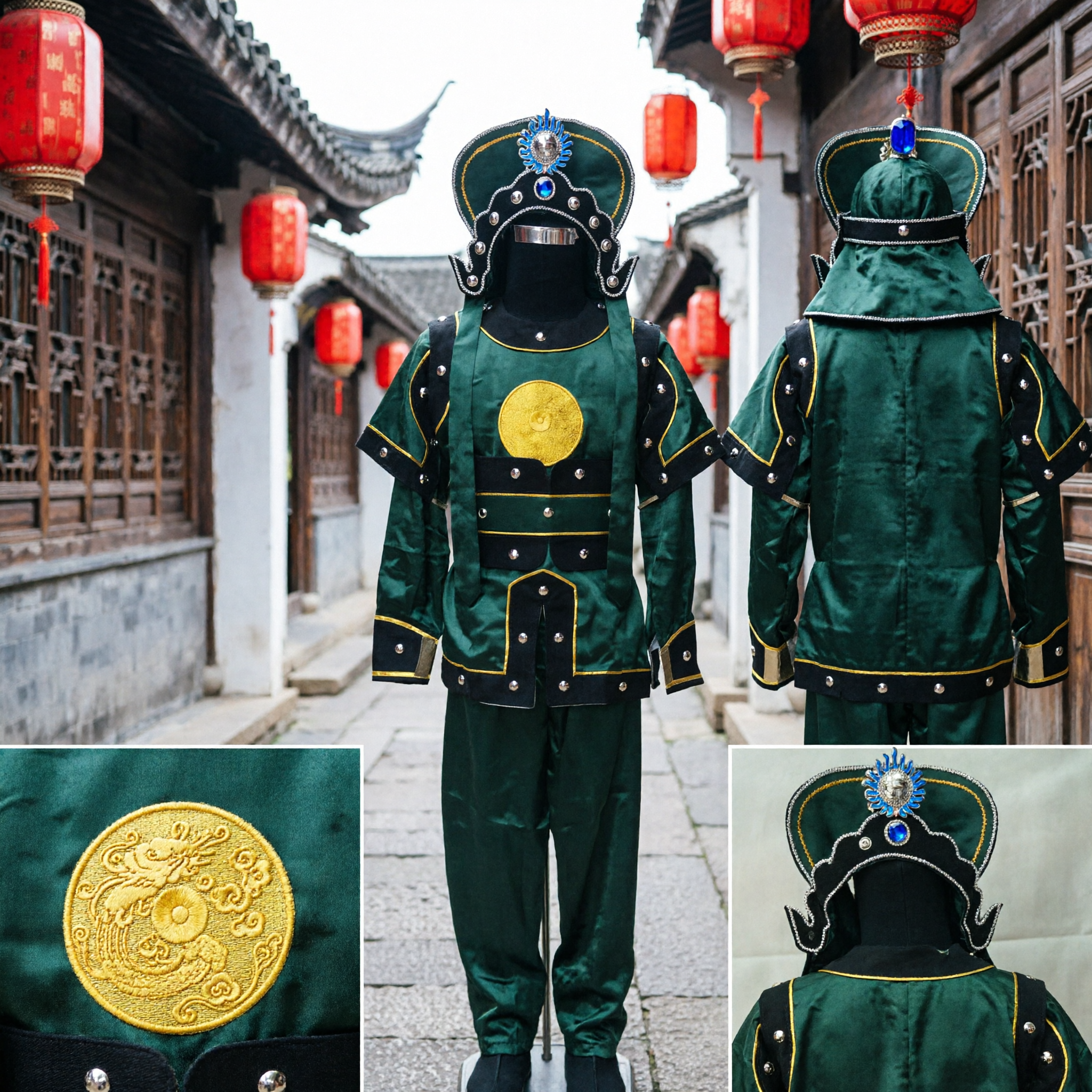 Costume da generale dell'Opera di Pechino tradizionale cinese, armatura da guerriero antico verde, outfit militare per performance sul palco per uomo - Asian Costume