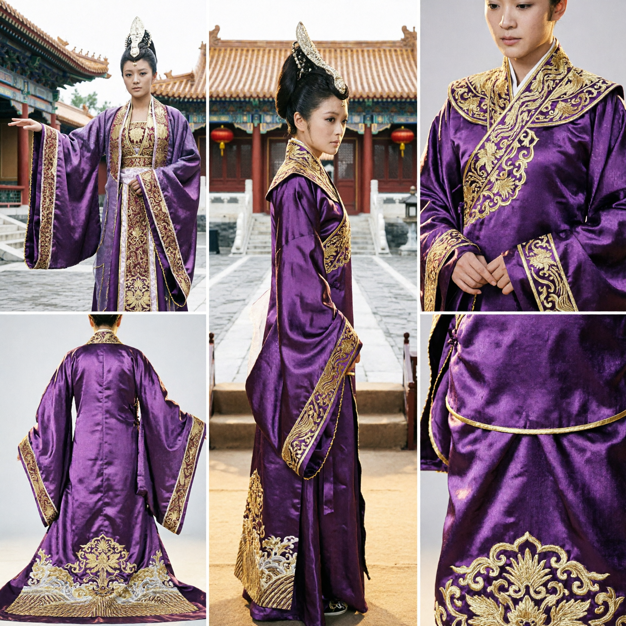 Purple Chinese Ancient Swordswoman Costume Tang Dynasty Princess Hanfu Dress with Gold Embroidery for Cosplay - Asian Costume