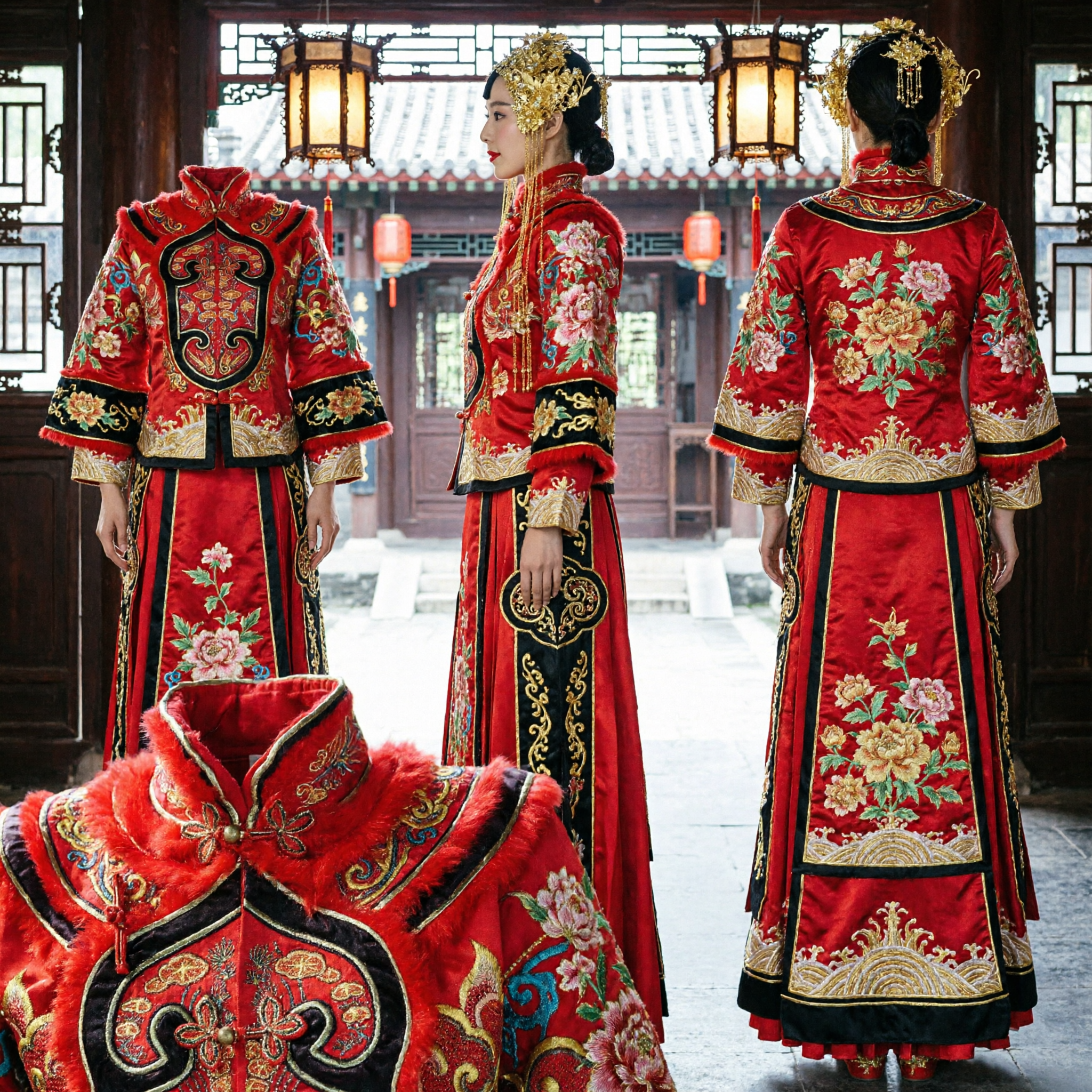 Tradycyjna Chińska Ślubna Złota Korona z Feniksem Nakrycie Głowy w Stylu z Dynastii Qing Akcesoria Włosowe na Kostium - Asian Costume