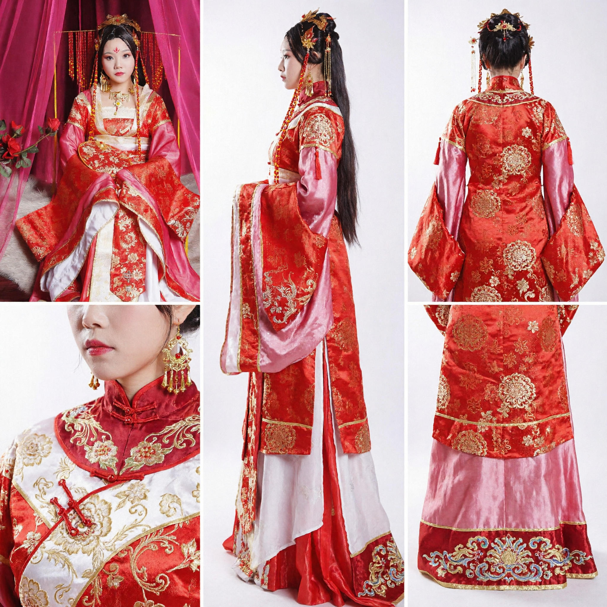 Vestido de Casamento Hanfu Vermelho da Dinastia Tang Tradicional Chinês, Traje de Noiva Bordado, Conjunto de Princesa Antiga - Asian Costume