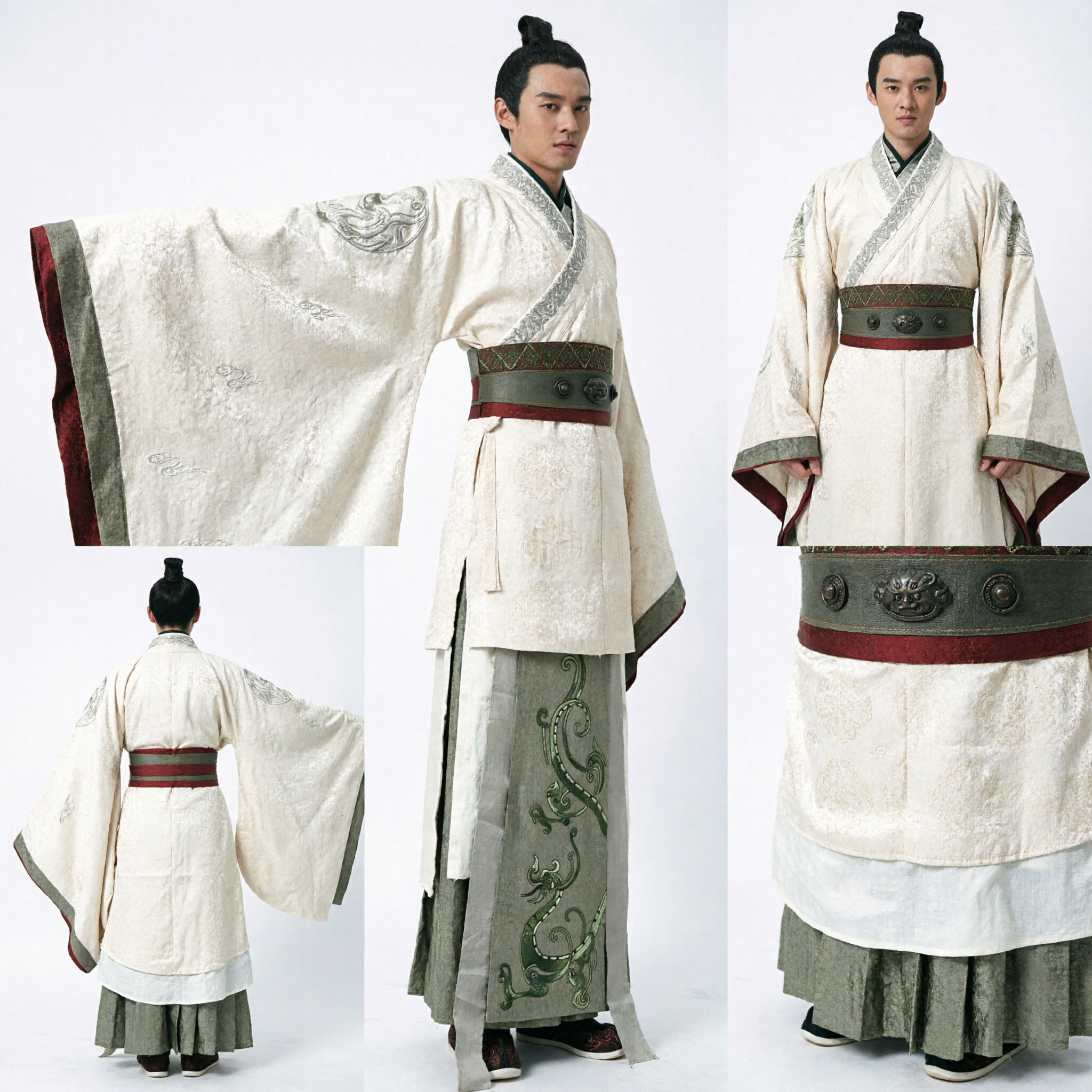 Traje Hanfu de Erudito de la Dinastía Han Tradicional Chino Túnica Blanca de Manga Ancha para Hombres con Bordado de Dragón - Asian Costume