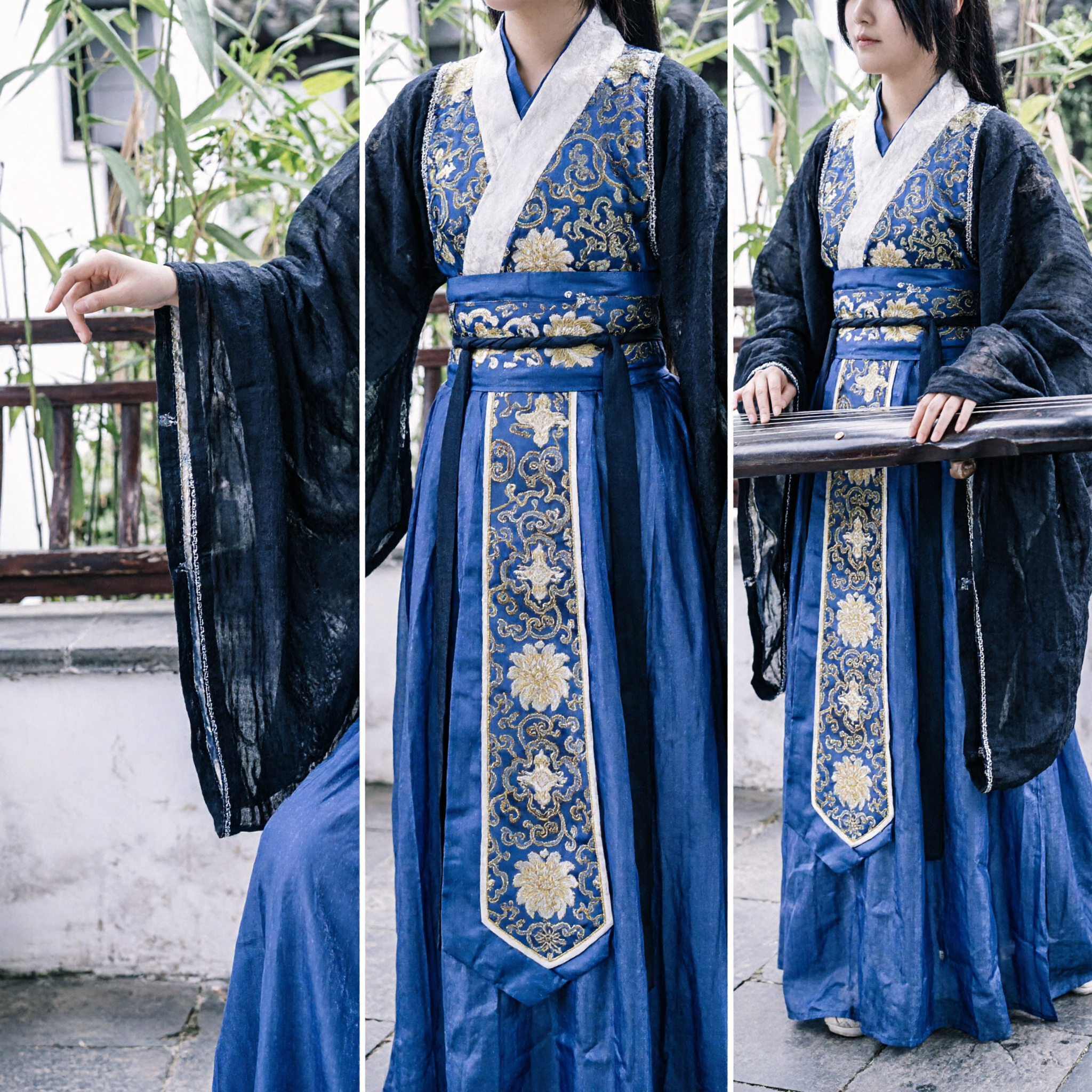 Traditional Chinese Hanfu Costume Blue and Black Wuxia Robe for Women Cosplay and Cultural Performance - Asian Costume