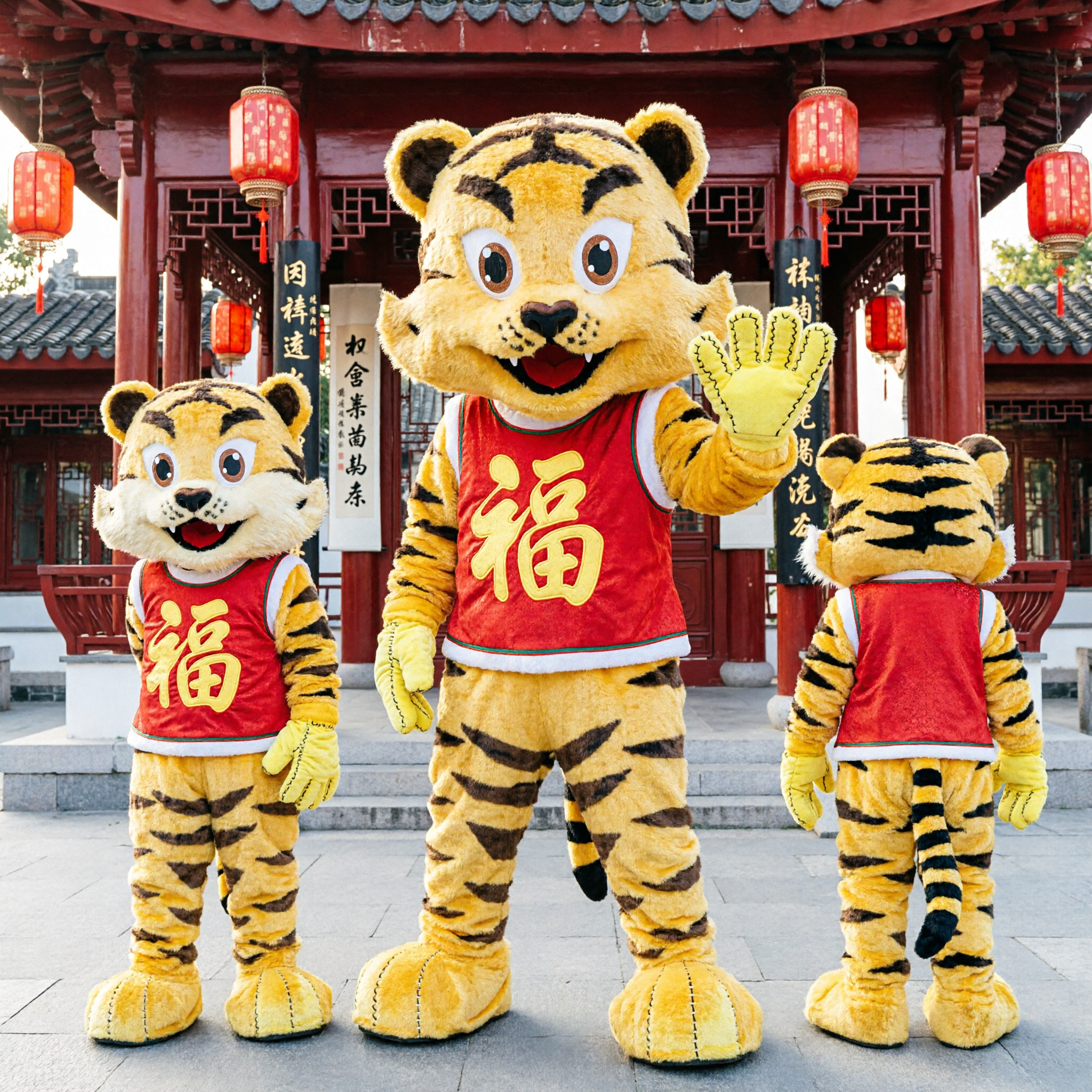 Traje de Mascota Adulto de Tigre Amarillo con Chaleco Rojo para Caminata en Presentaciones del Año Nuevo Chino y Festivales - Asian Costume
