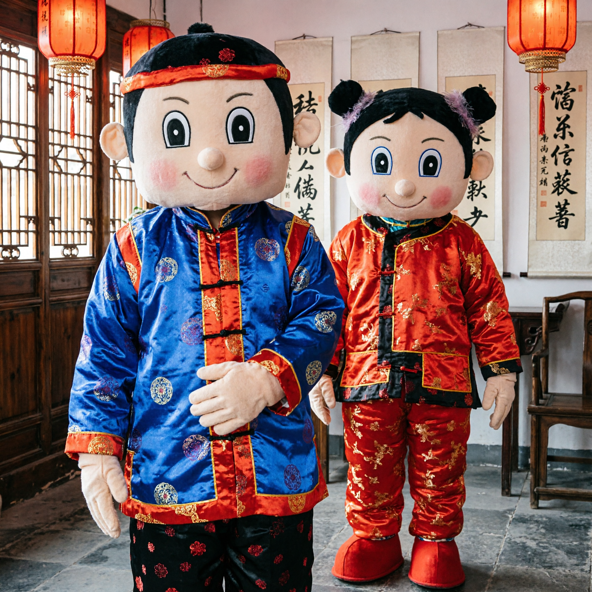 Trajes Tradicionales de Mascota de Año Nuevo Chino para Niño y Niña, Disfraz de Muñeca Folclórica de Personaje Animado para Caminata en Presentaciones - Asian Costume