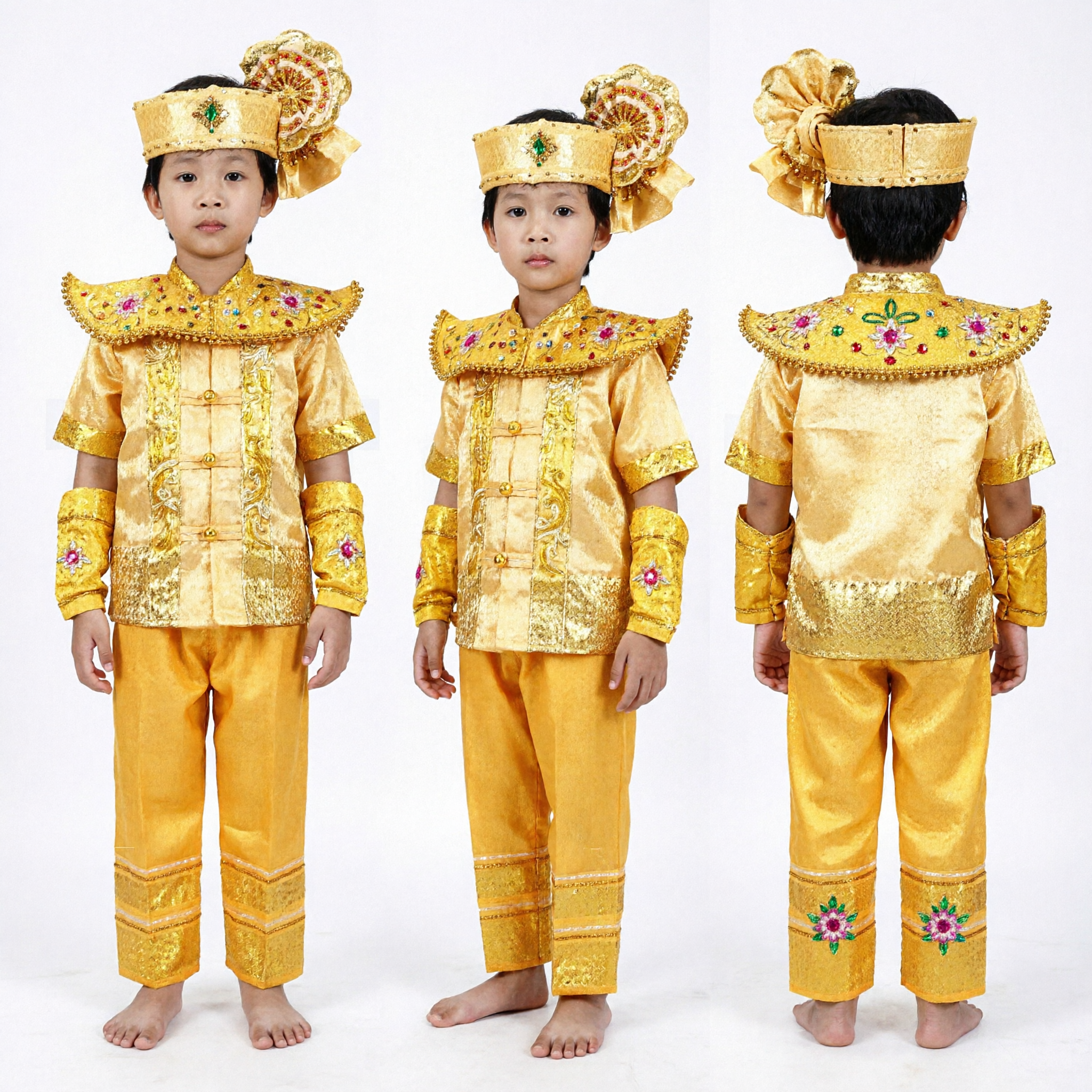 Costume royal de prince thaïlandais traditionnel pour garçons, tenue de danse dorée pour enfants, vêtement de performance culturelle asiatique - Asian Costume