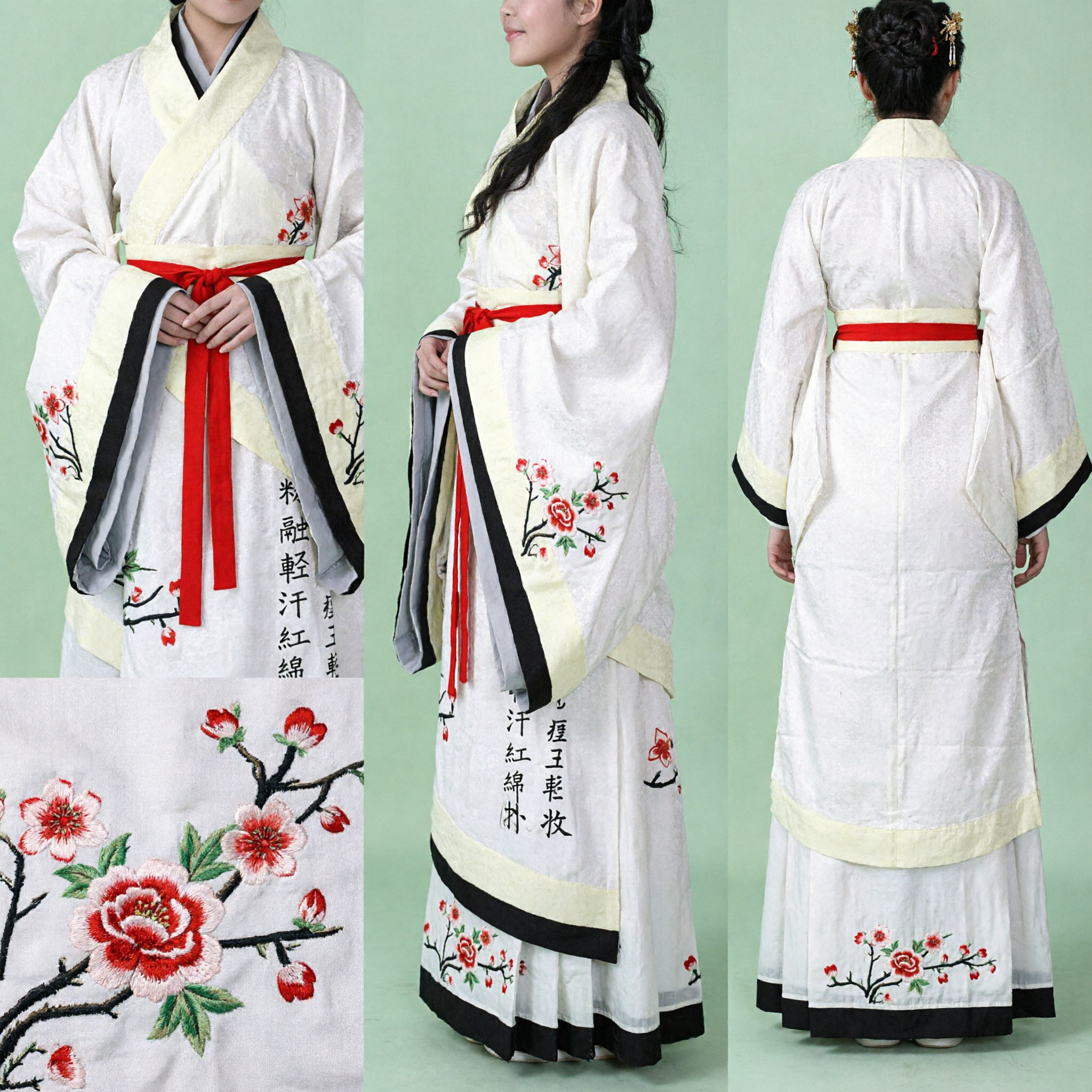 Costume traditionnel chinois Hanfu blanc élégant pour femmes, costume d'érudit ancien avec impression de calligraphie pour spectacle culturel - Asian Costume