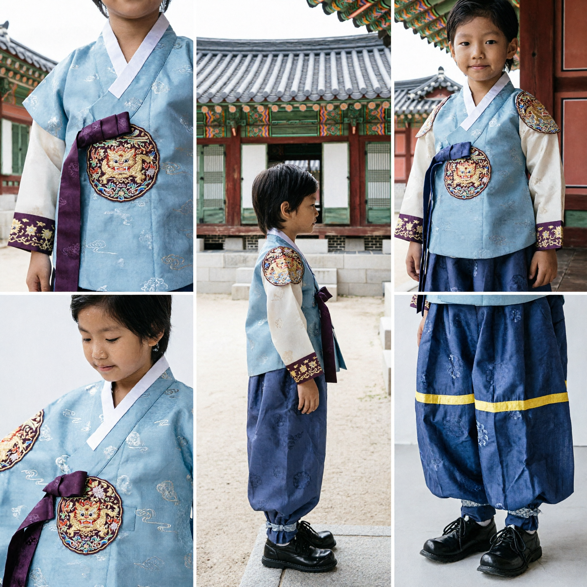 Hanbok traditionnel coréen pour garçons, ensemble Jeogori et Baji bleu et argent pour mariage d'enfants - Asian Costume
