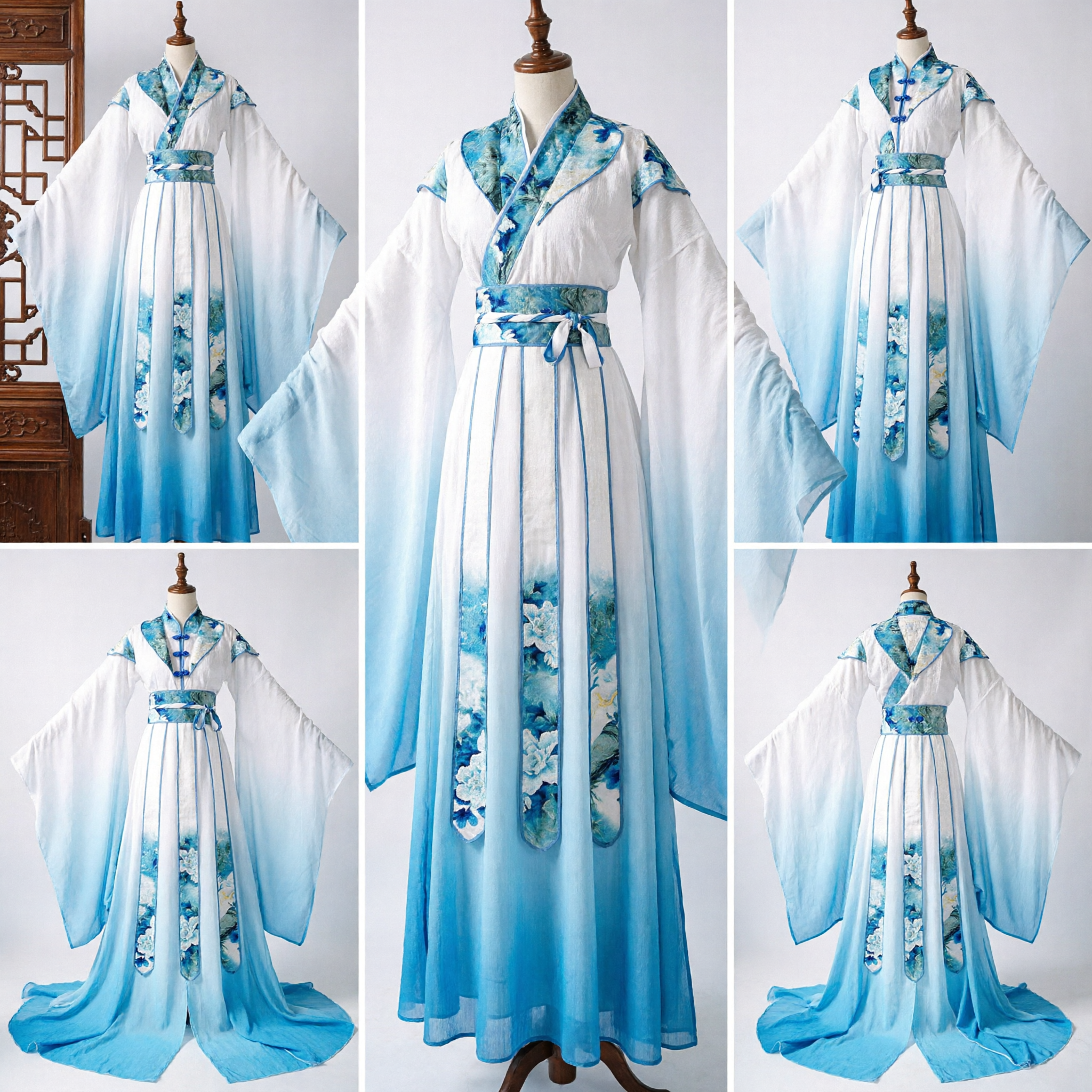 Vestido Hanfu Chino Tradicional Azul con Degradado de Hada Antigua para Mujeres, Cosplay y Actuaciones en Escenario - Asian Costume