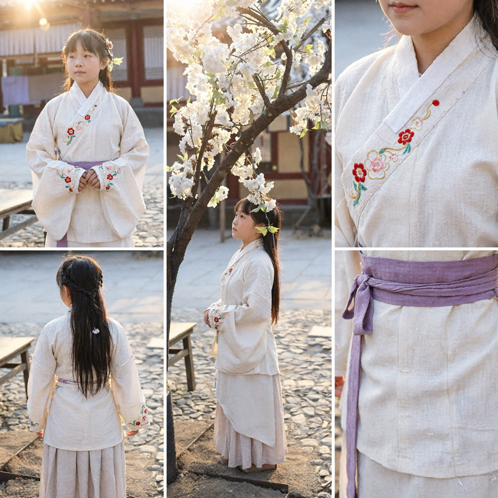 伝統的中国漢服 女児用古代仙女コスチューム 白トップピンクスカート 春の服装 - Asian Costume