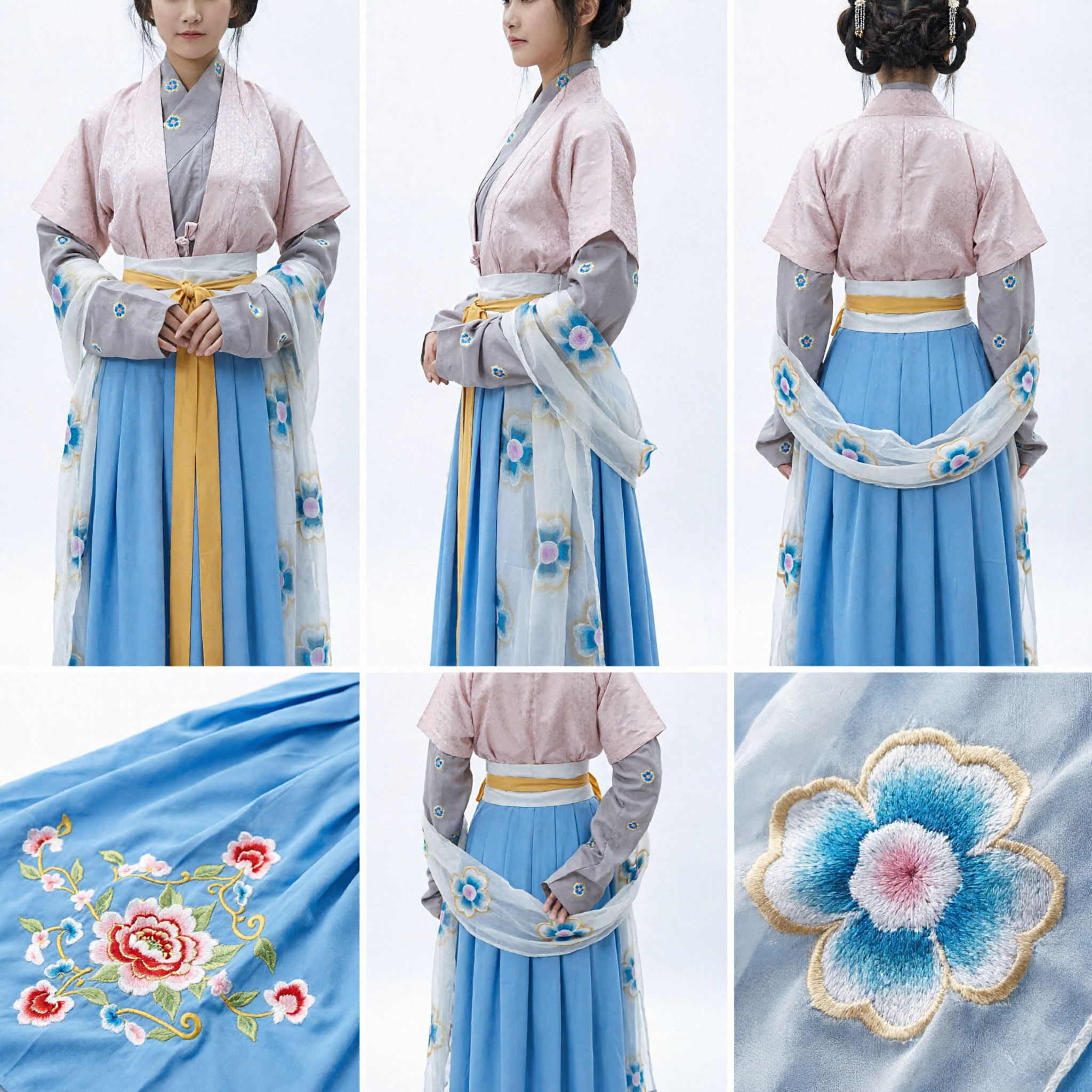 Elegancki tradycyjny chiński strój Hanfu, starożytny zestaw sukni z krzyżowym kołnierzem dla kobiet do cosplayu i fotografii - Asian Costume