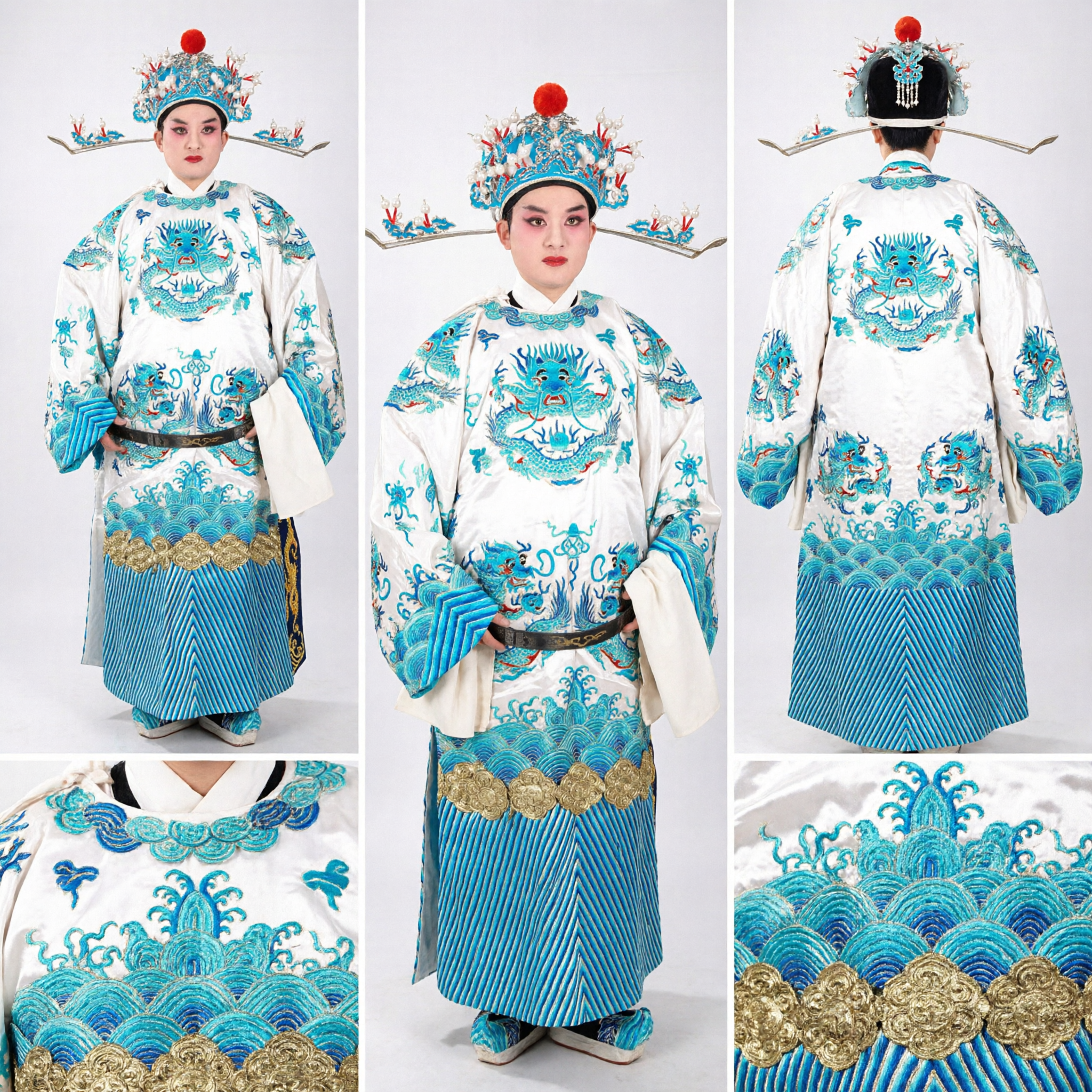 Traditional Chinese Peking Opera Costume Male Blue Dragon Robe Professional Stage Performance Outfit for Men - Asian Costume