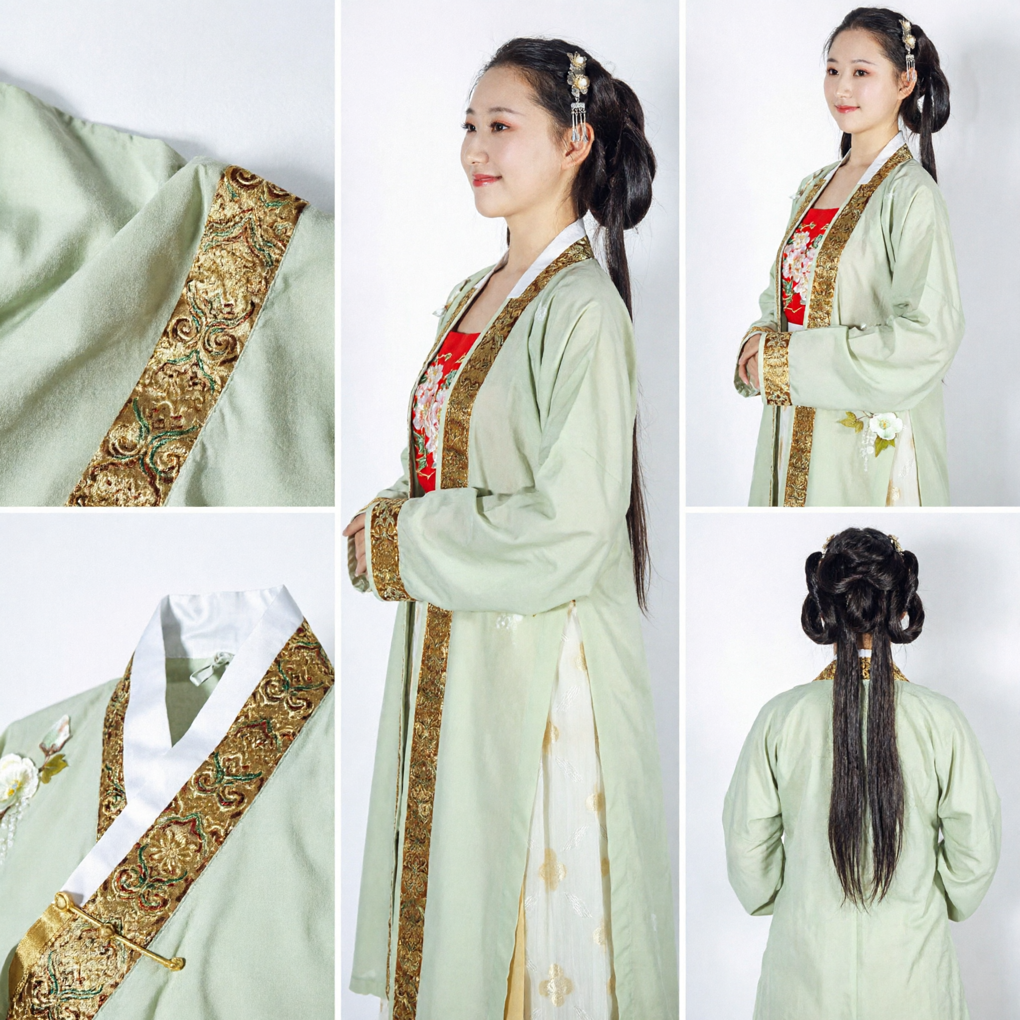 Traje Hanfu Tradicional Chino Elegante Verde, Vestido Antiguo de Manga Ancha con Bordado en Oro para Actuaciones de Mujeres - Asian Costume
