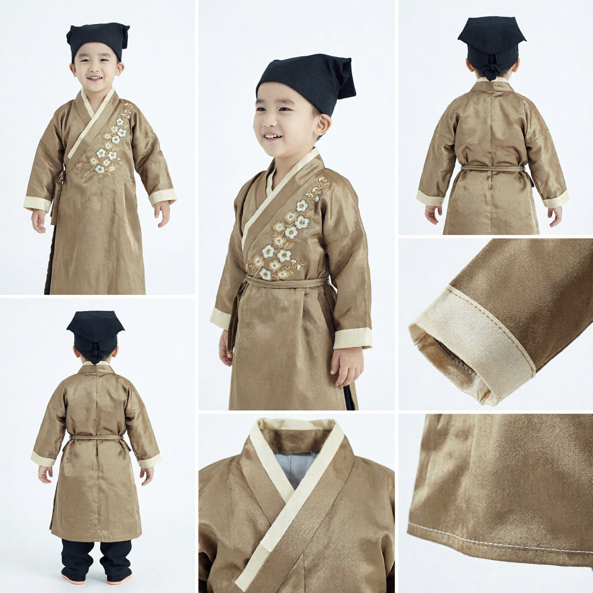 Costume traditionnel chinois Hanfu pour garçons, robe ancienne de lettré marron avec broderie, tenue pour enfants et spectacle - Asian Costume