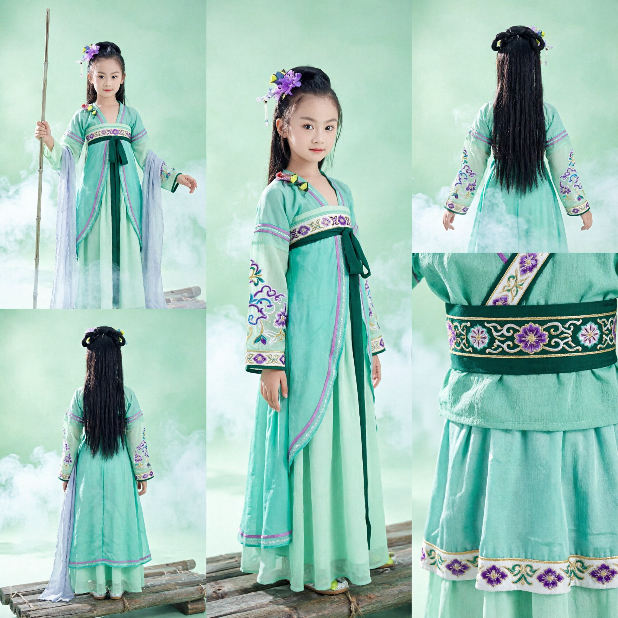 Costume traditionnel chinois Hanfu vert pour filles, robe ancienne de princesse fée pour enfants et spectacle - Asian Costume