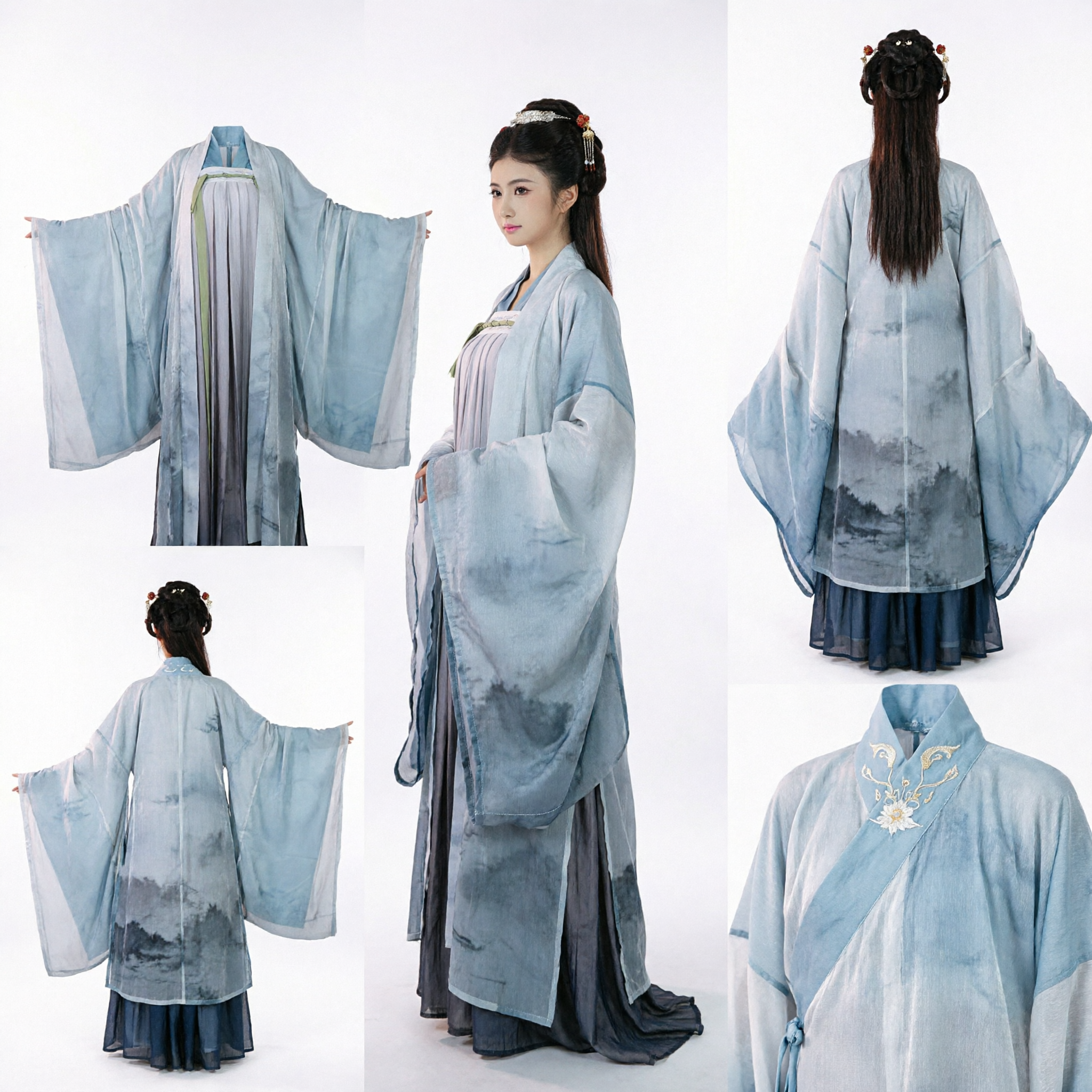 Traje Chinês Antigo Hanfu Robe Tradicional Azul e Branco Vestido de Fada para Mulheres para Cosplay e Performance no Palco - Asian Costume