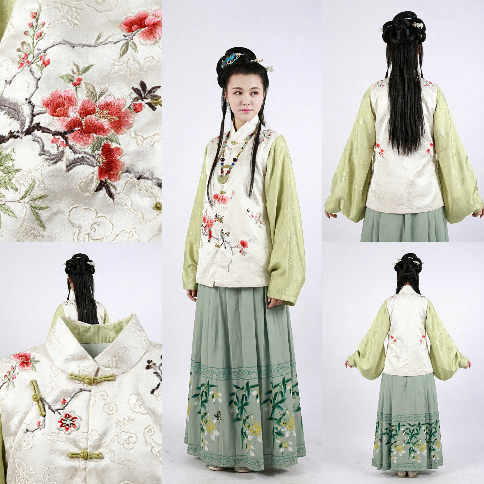 Set Tradizionale Hanfu Cinese Dinastia Ming Gilet e Gonna Floreale Ricamato per Donne Elegante Costume Culturale - Asian Costume