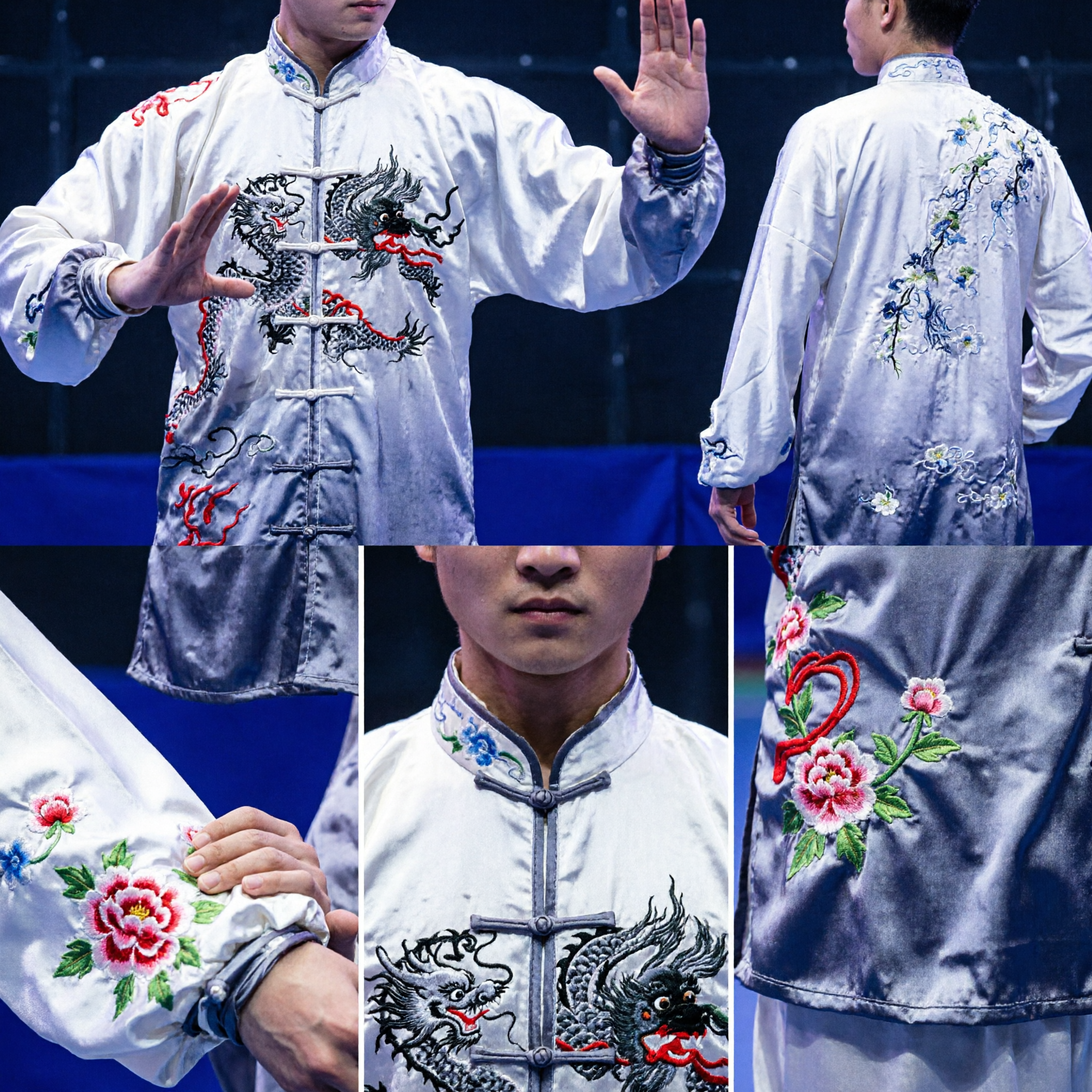Uniforme Premium de Tai Chi de Seda Blanca con Bordado de Dragón Traje Tradicional de Wushu Kung Fu para Hombres y Mujeres - Asian Costume