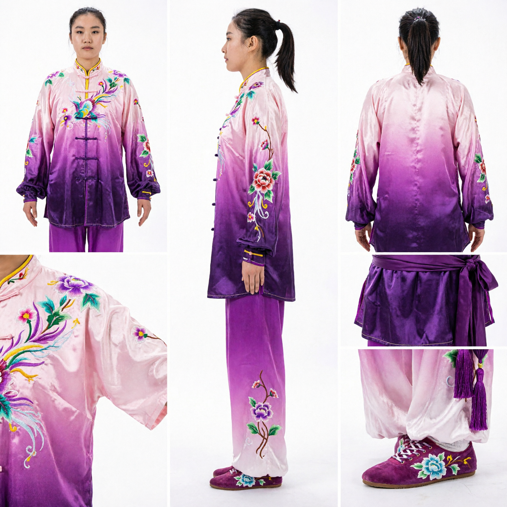 Damen-Purpur-Drachenstickerei-Wushu-Uniform Traditionelles Tai-Chi-Kung-Fu-Wettkampf-Aufführungskostüm-Set - Asian Costume