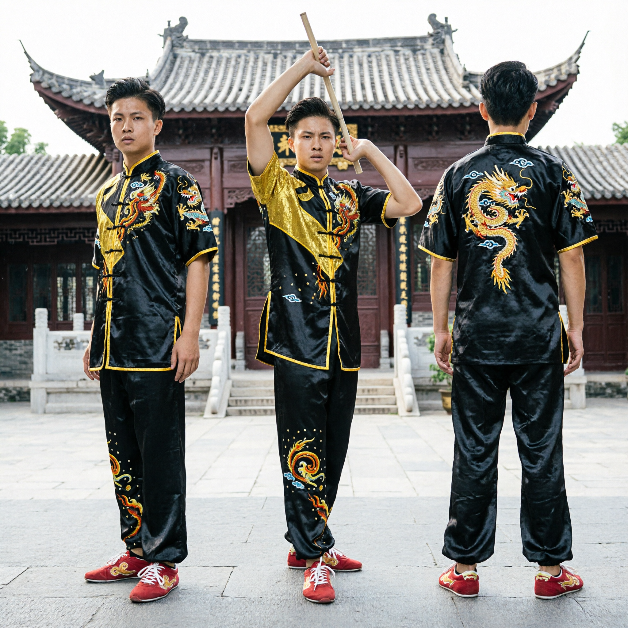 Uniforme da Wushu Kung Fu professionale per uomini, ricamo drago nero e oro, per competizioni di arti marziali - Asian Costume