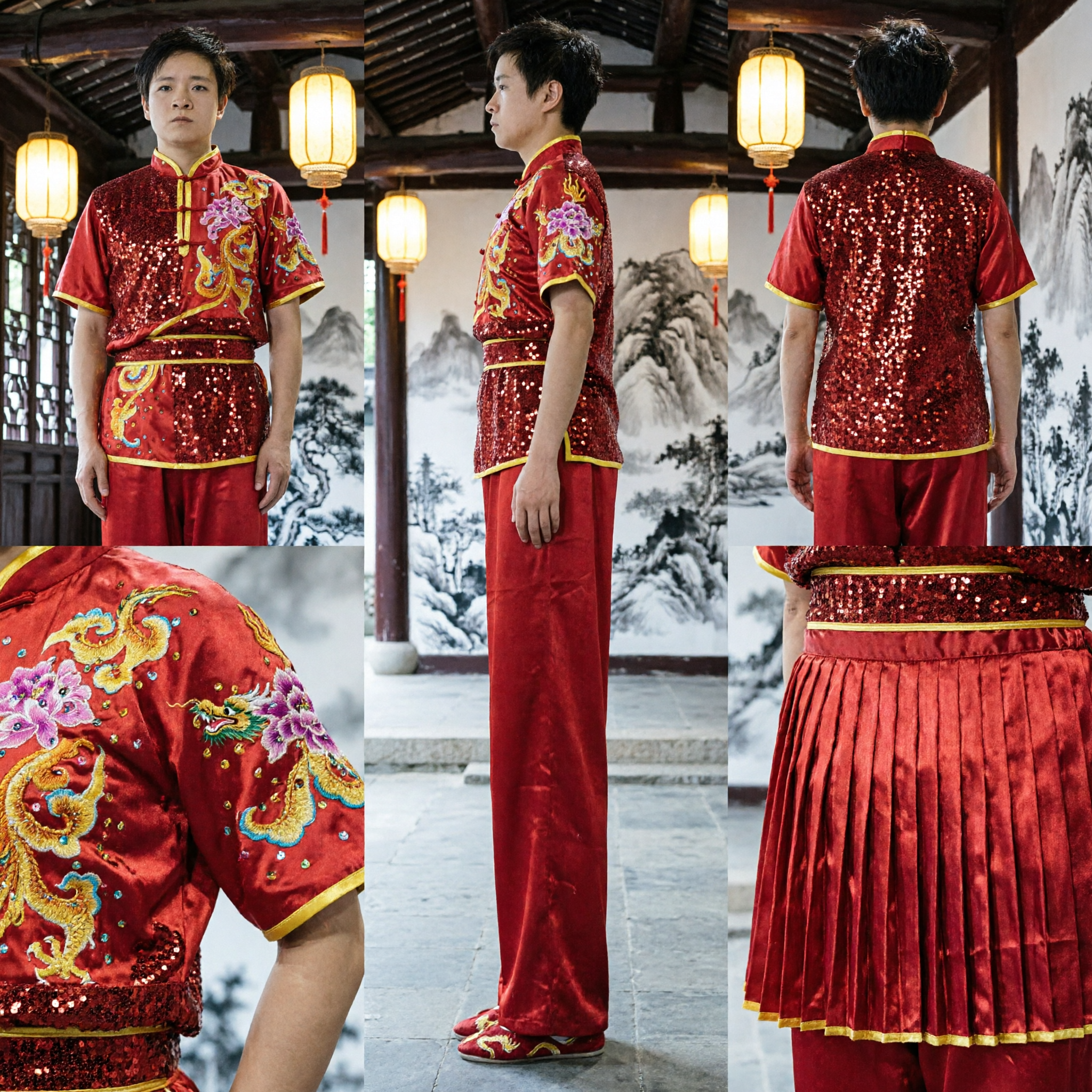 Uniforme da performance Wushu Kung Fu professionale, ricamo drago rosso, per competizioni di arti marziali cinesi - Asian Costume