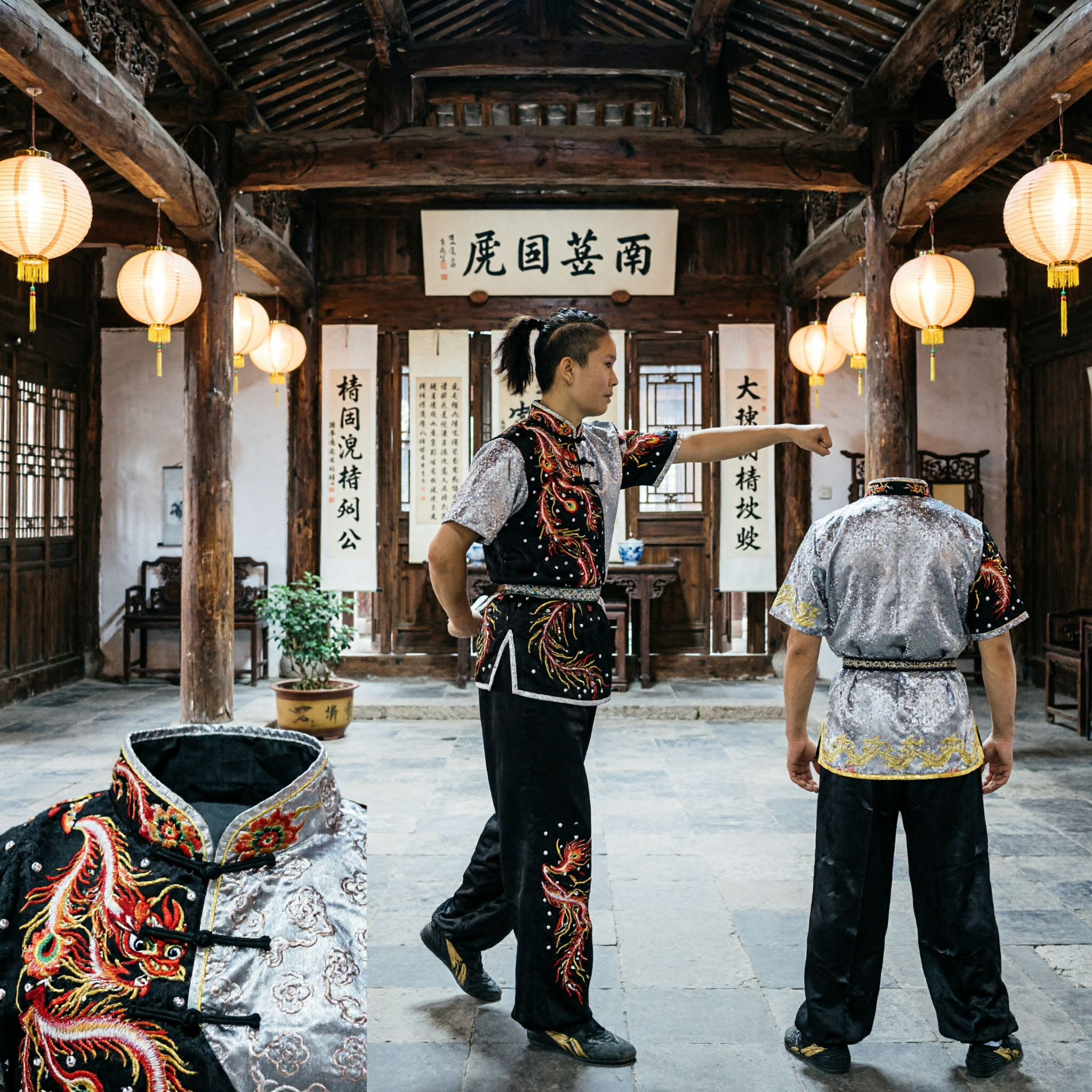 Damen-professionelle Wushu-Kung-Fu-Uniform Drachenstickerei Pailletten-Wettkampfanzug Kampfkunst-Aufführungskostüm - Asian Costume