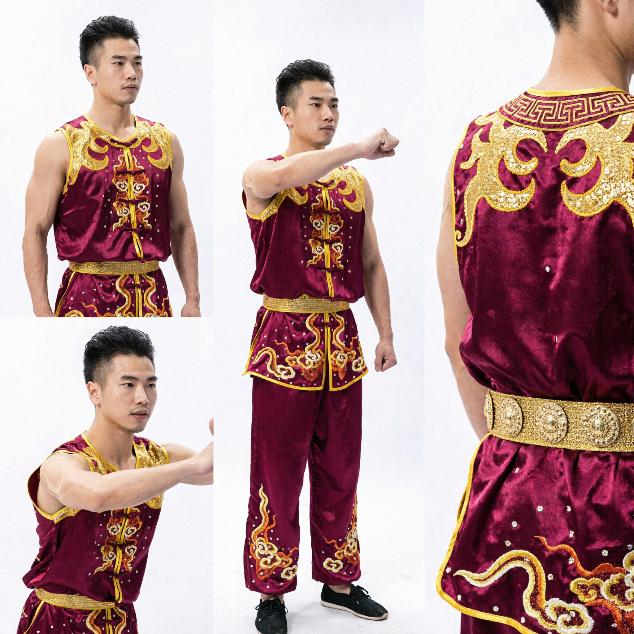 Męski tradycyjny chiński uniform Wushu z haftem smoka satynowy kostium Kung Fu do pokazów sztuk walki - Asian Costume