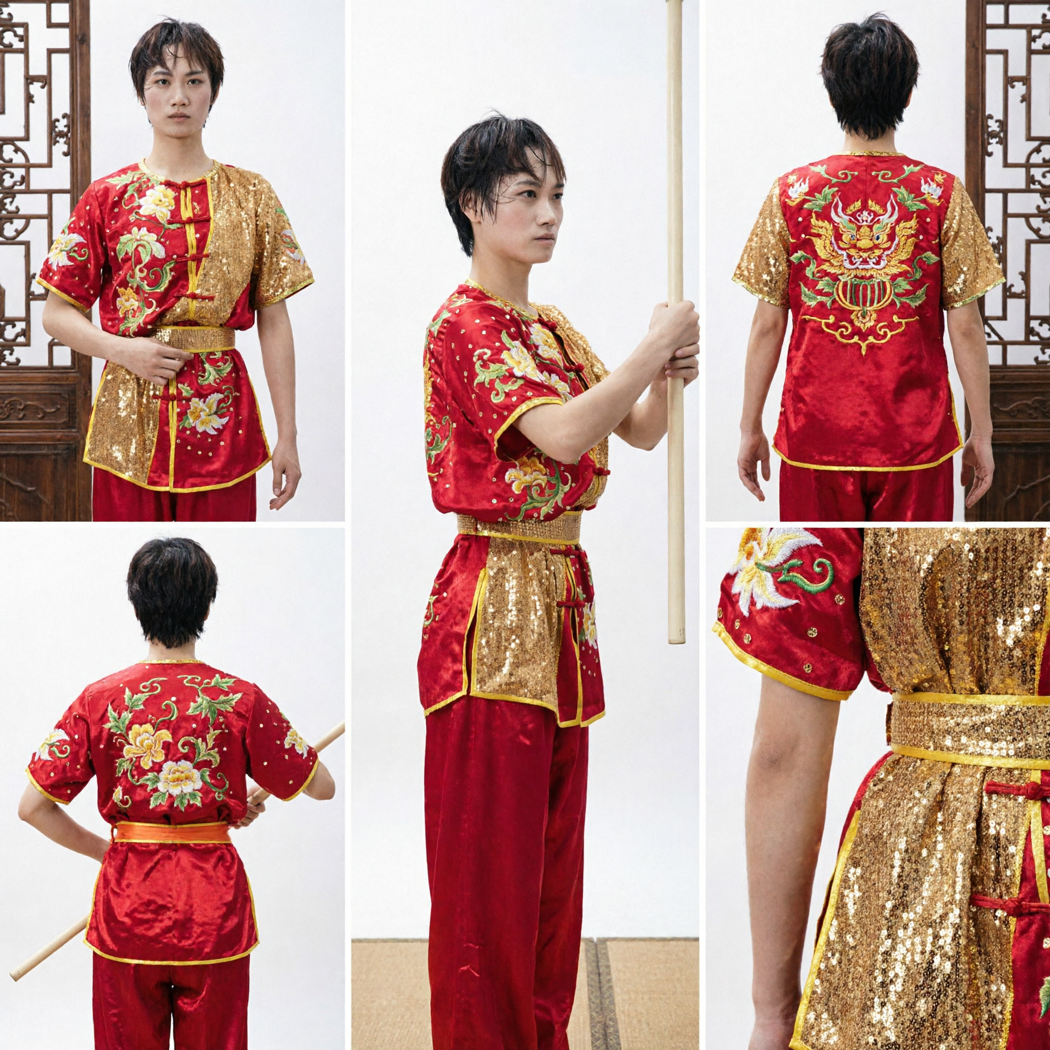 Uniforme Wushu Brodé Rouge et Or pour Femmes Costume de Performance Changquan Kung Fu Traditionnel Chinois - Asian Costume