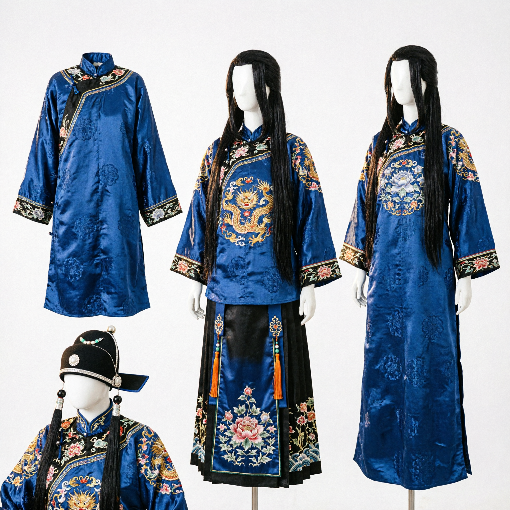 باروكة هانفو صينية قديمة - قطعة شعر طويلة سوداء تقليدية مع إكسسوارات للنساء لعروض التنكر - Asian Costume