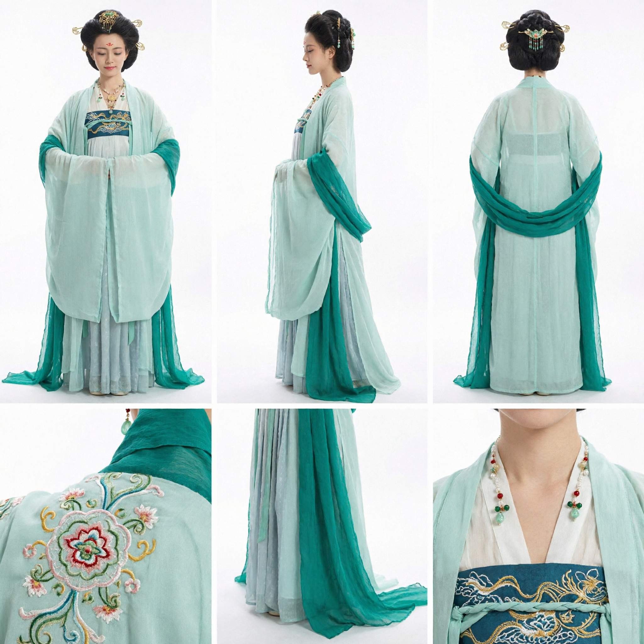 Traje Tradicional Chino Hanfu de Dama del Palacio de la Dinastía Tang para Mujeres, Vestido Antiguo Verde Bordado para Actuaciones - Asian Costume