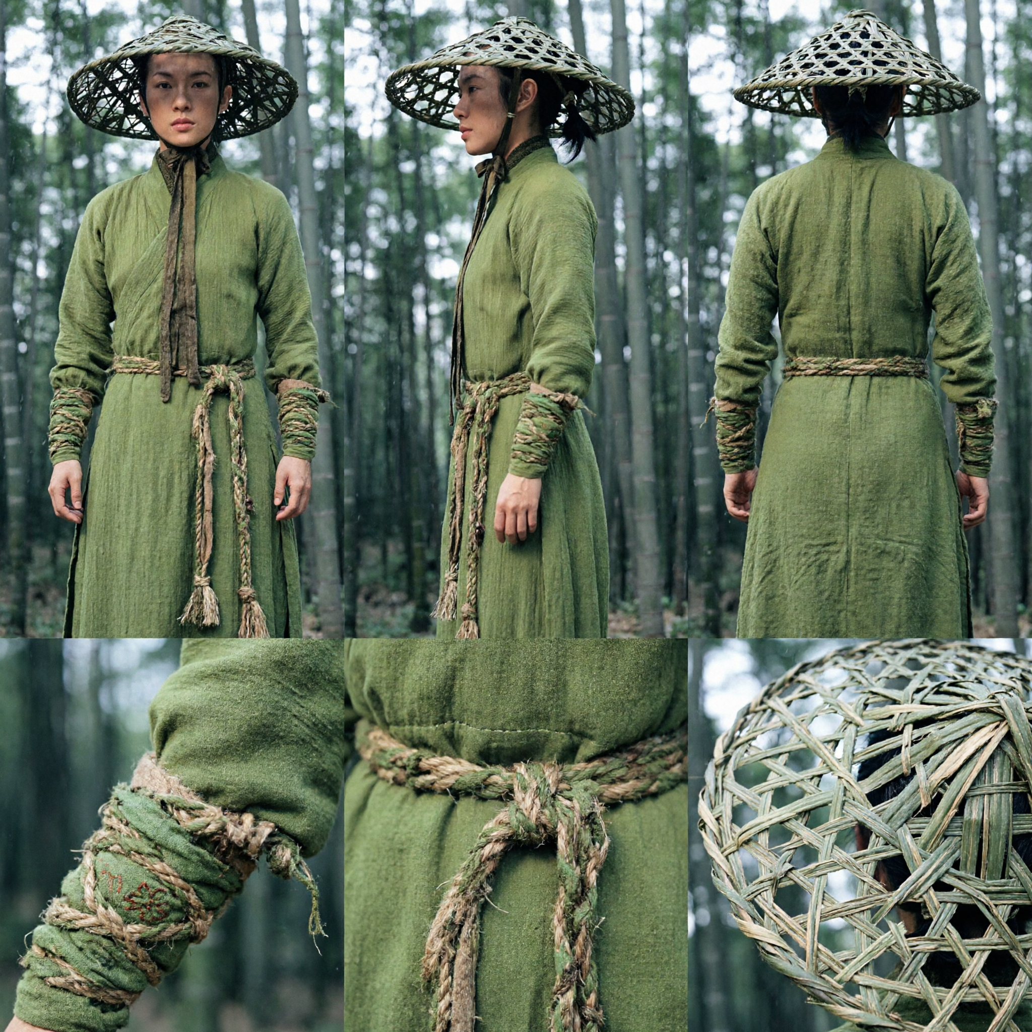 Traje Tradicional Chinês de Espadachim Wuxia Verde, Conjunto Hanfu Camponês Antigo para Cosplay Feminino - Asian Costume