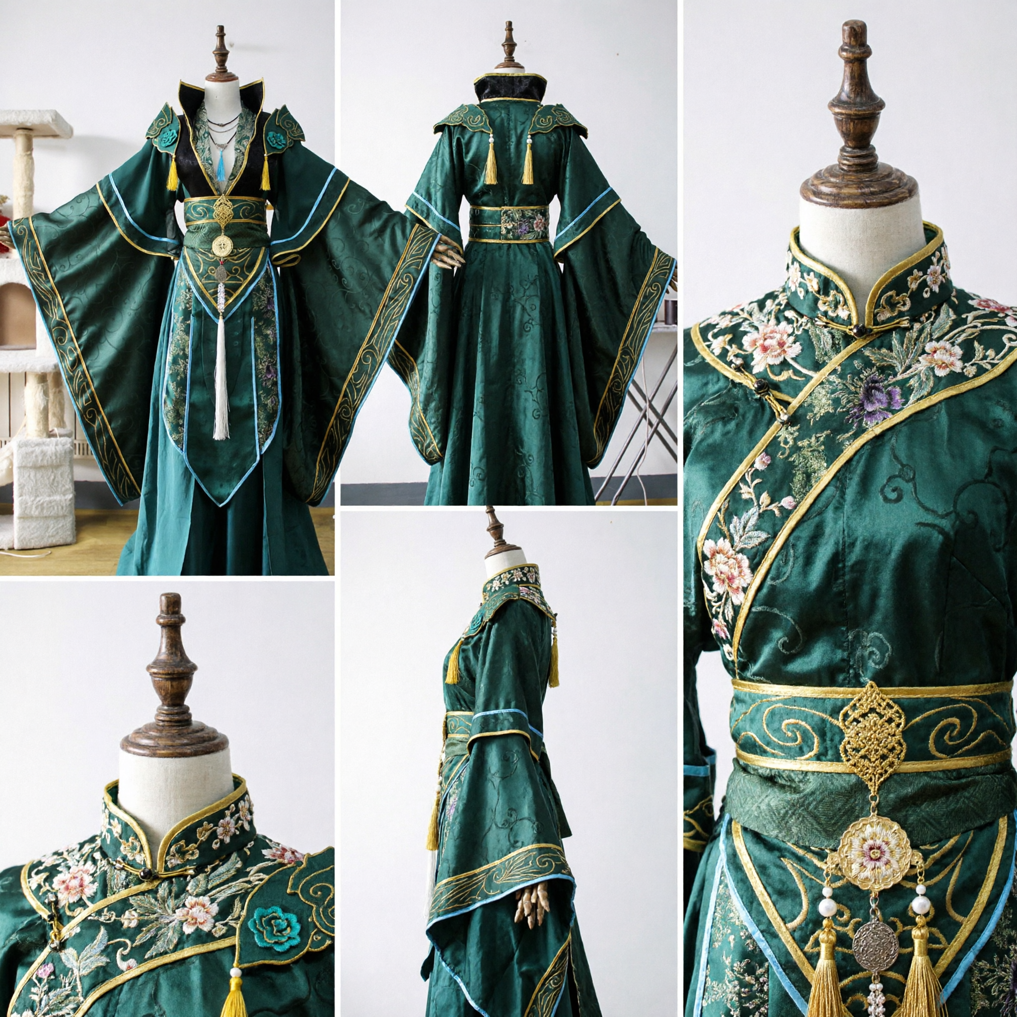 Traje Hanfu Antigo Tradicional Chinês Verde, Robe de Cavaleiro Wuxia Bordado para Cosplay e Performance Masculina - Asian Costume