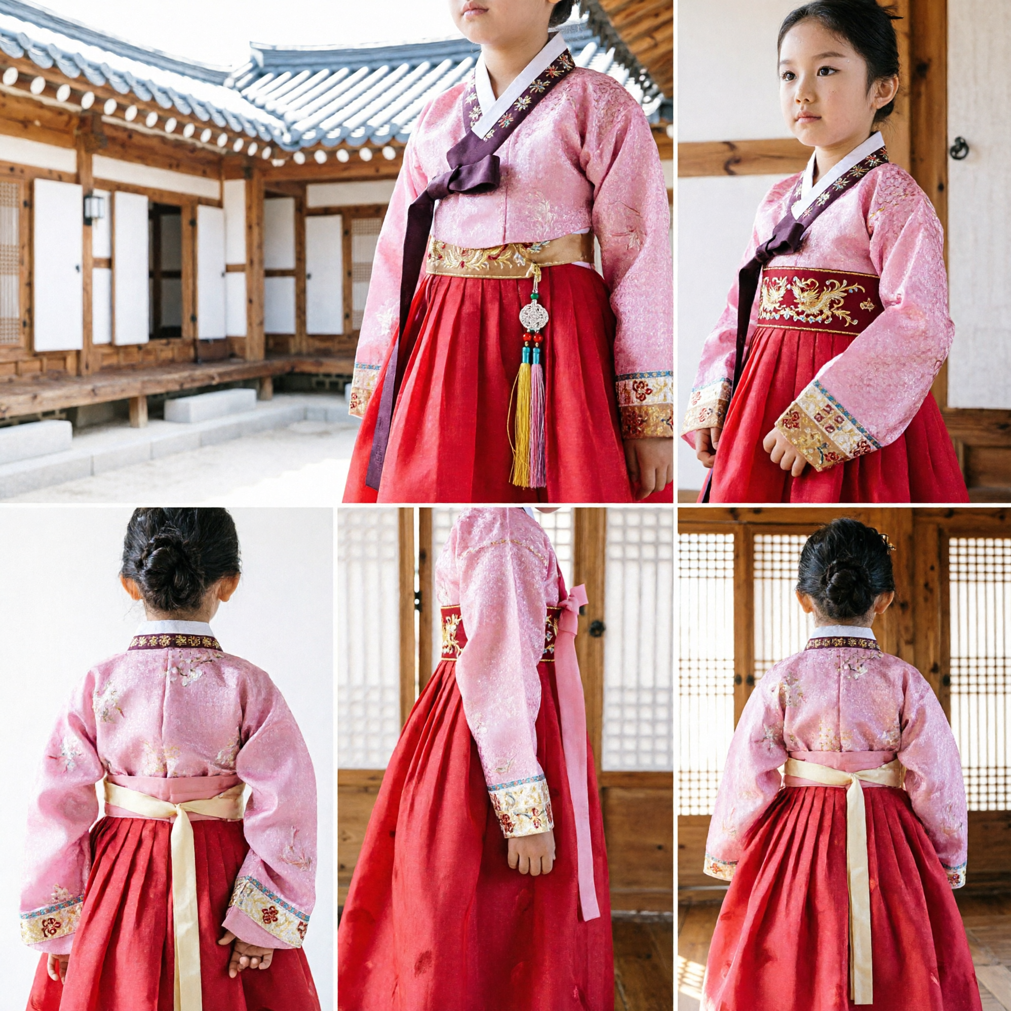 طقم هانبوك كوري للأطفال فستان تقليدي وردي للفتيات زي أداء لمهرجان ثقافي - Asian Costume