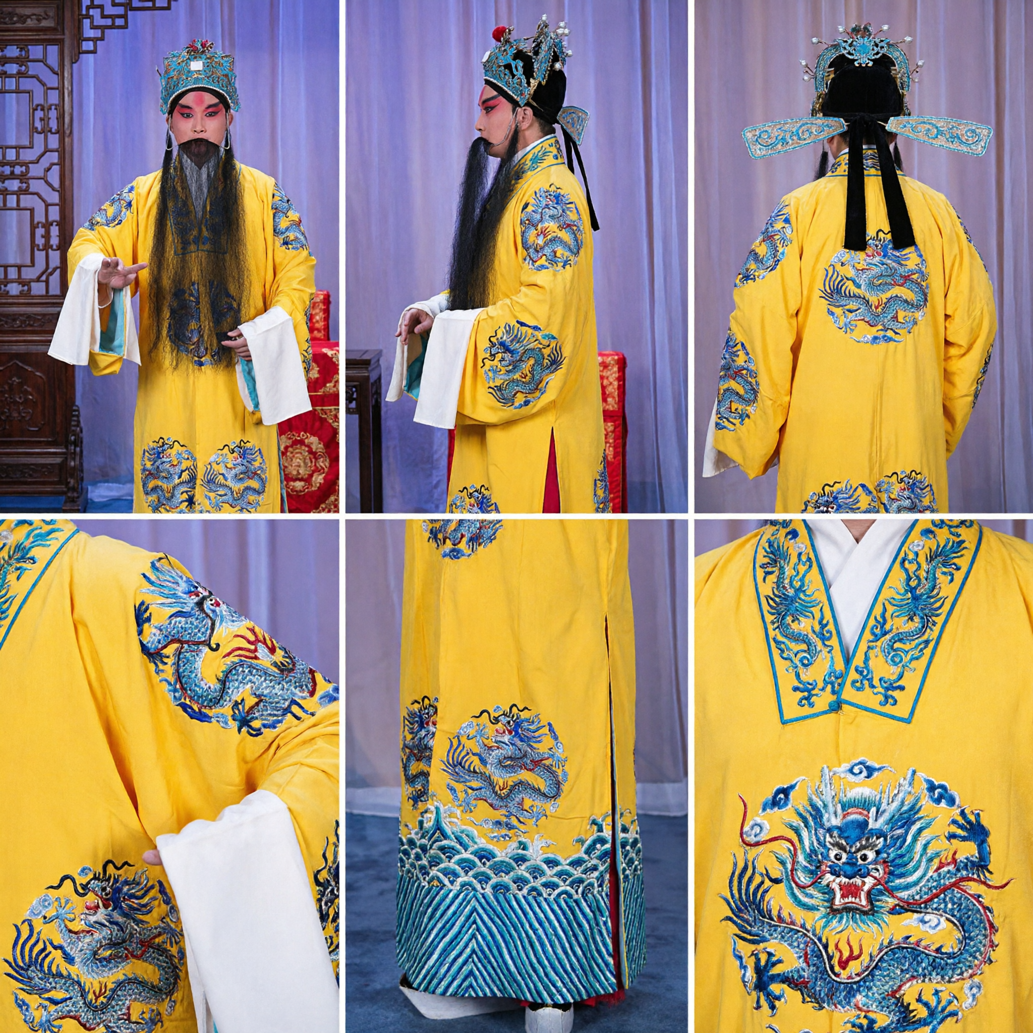 Costume dell'Opera di Pechino tradizionale cinese, veste gialla con drago per imperatore o ufficiale, abbigliamento per performance sul palco per uomini - Asian Costume