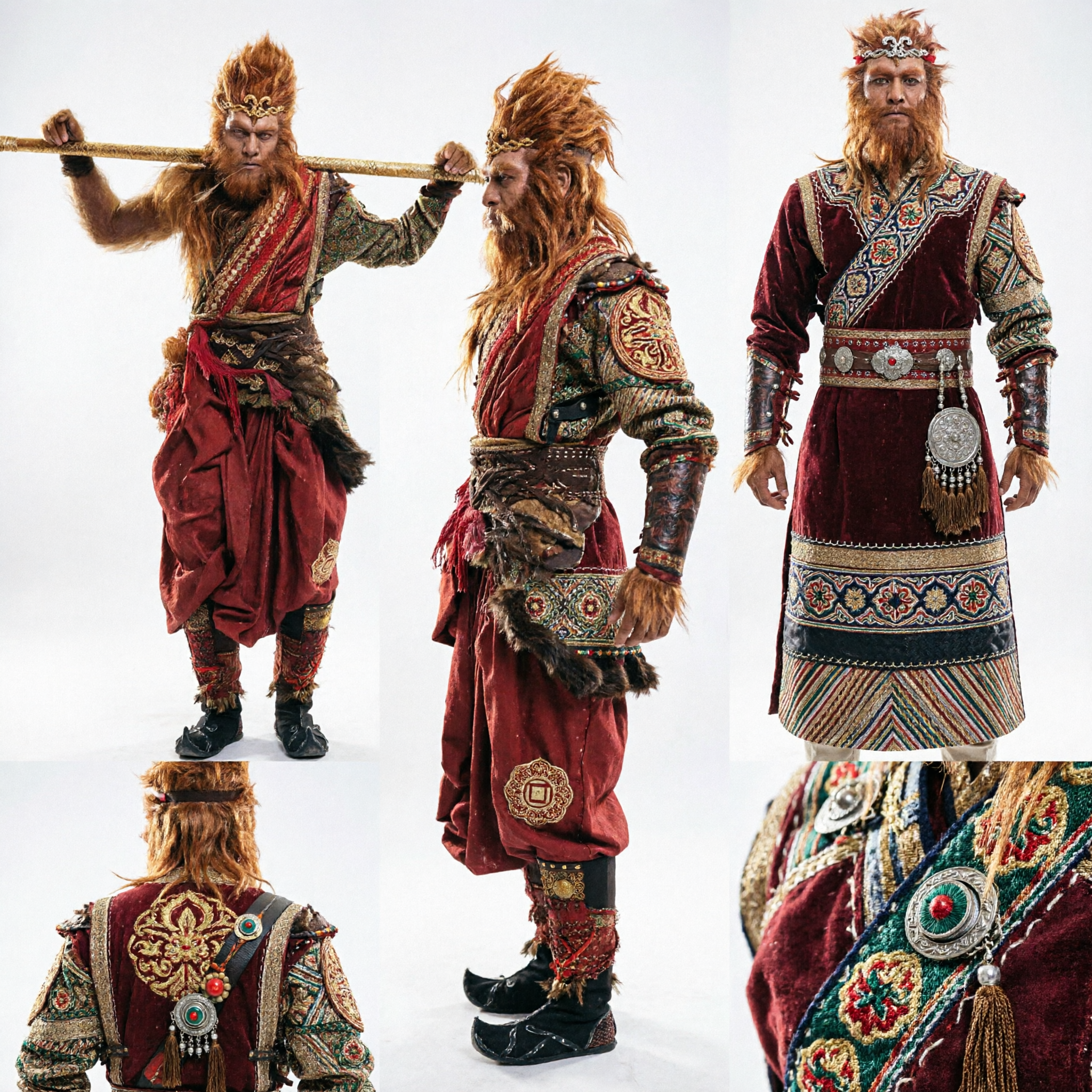 Costume premium de guerrier Sun Wukong, le Roi Singe, pour hommes, pour fête d'Halloween et cosplay du Voyage vers l'Ouest - Asian Costume