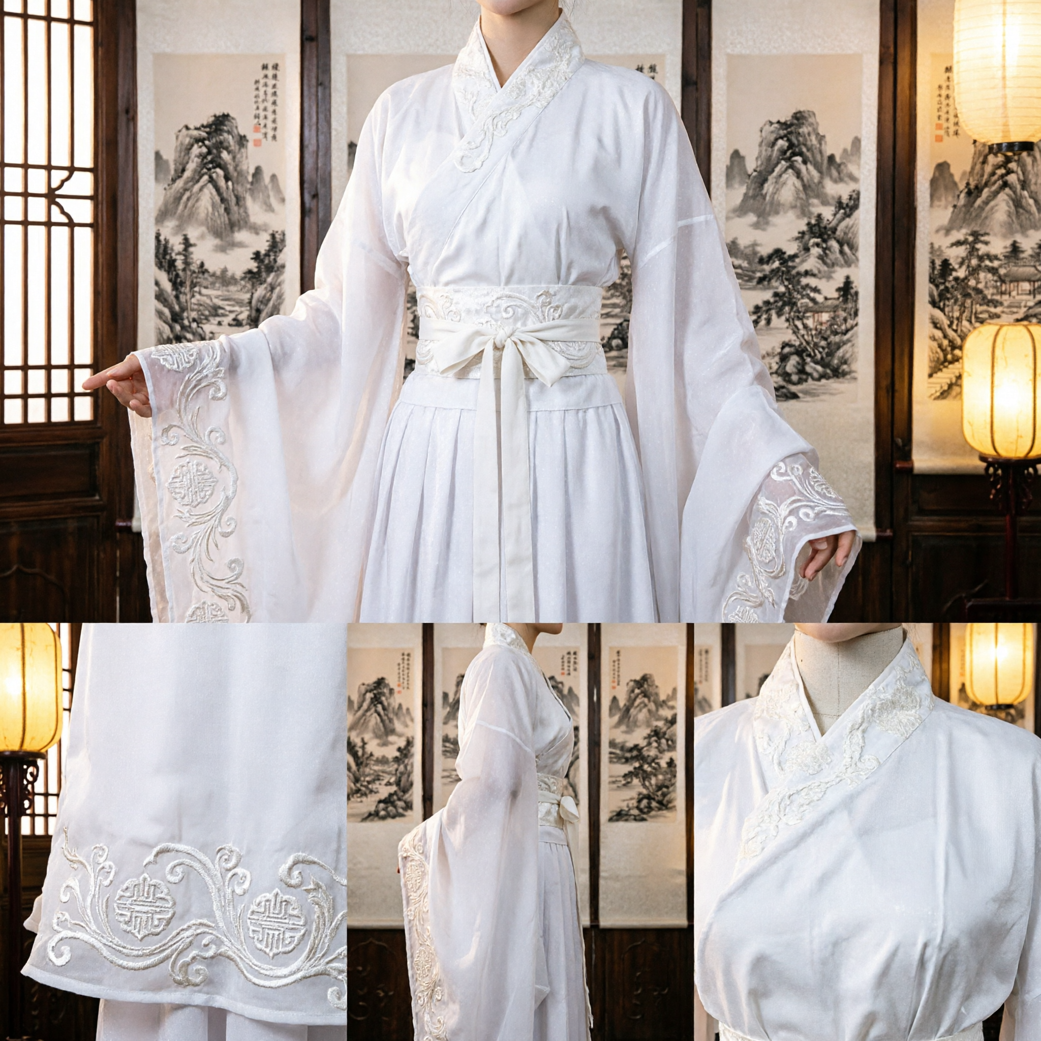 Costume traditionnel chinois Hanfu blanc de fée guerrière à l'épée pour cosplay féminin et performances scéniques - Asian Costume