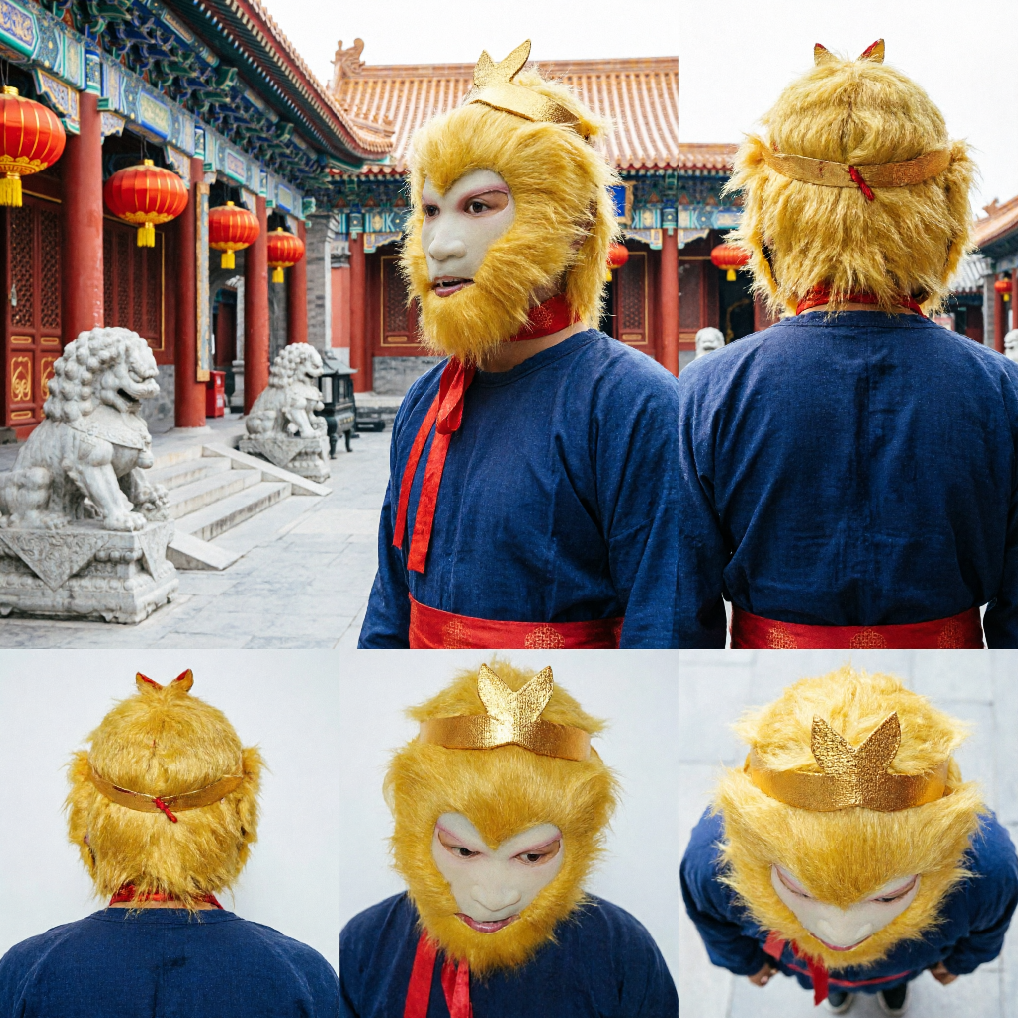 Masque du Roi Singe Sun Wukong avec bandeau doré pour cosplay du Voyage vers l'Ouest, costume d'Halloween - Asian Costume