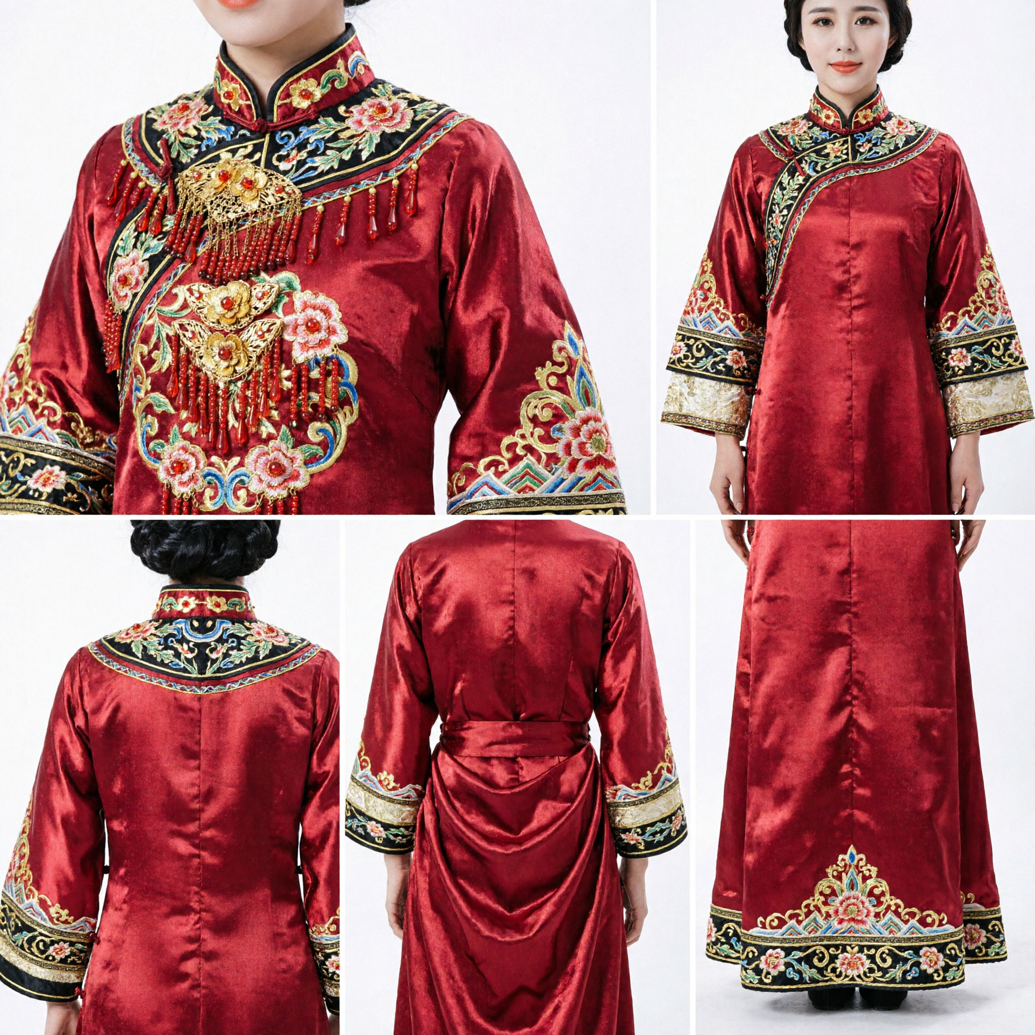 Elegante traditionelle chinesische Goldfiligran-Haarkrone mit roten Quasten, antiker Palaststil-Hochzeitskopfschmuck für Bräute - Asian Costume