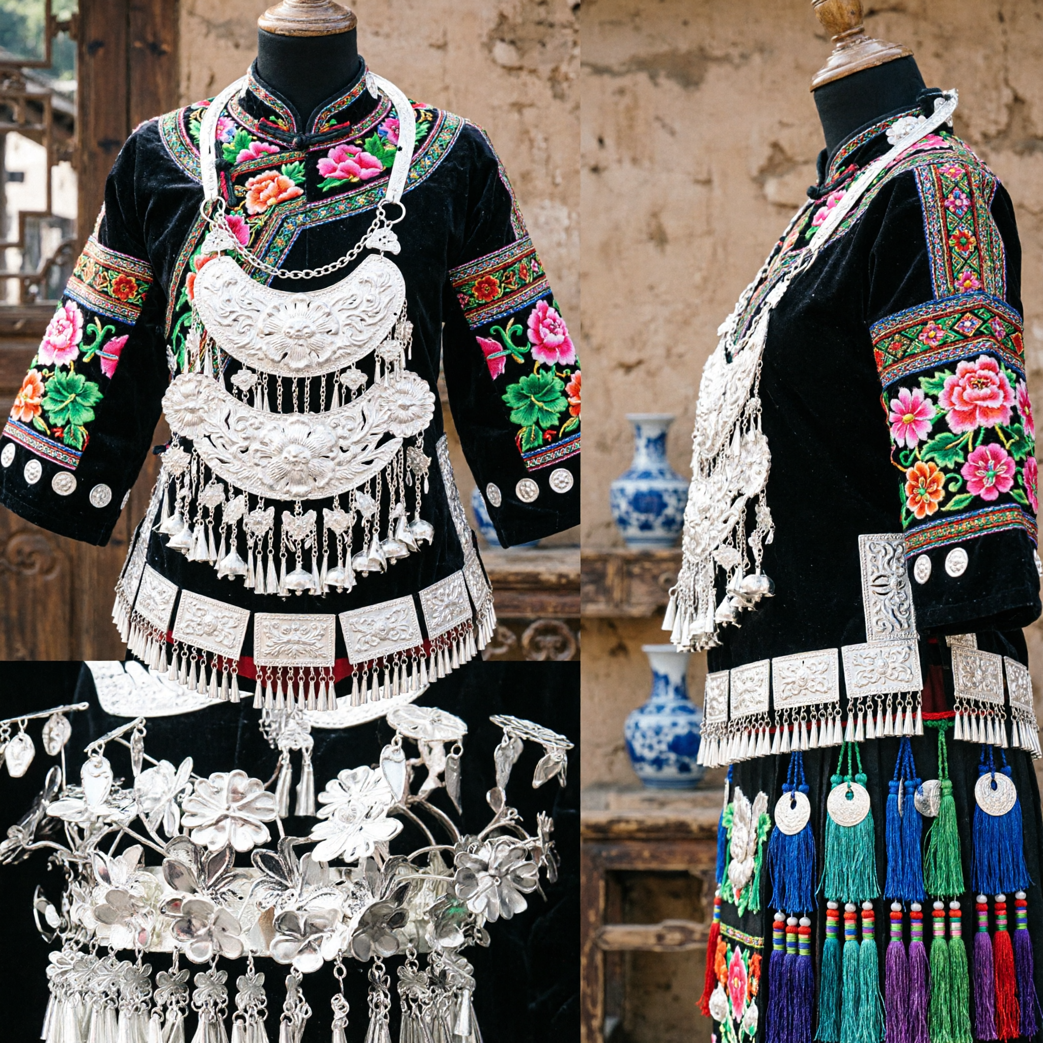 Традиционный китайский головной убор народности Мяо в виде серебряного феникса, костюм для этнического танца, свадебное украшение для волос для женщин - Asian Costume