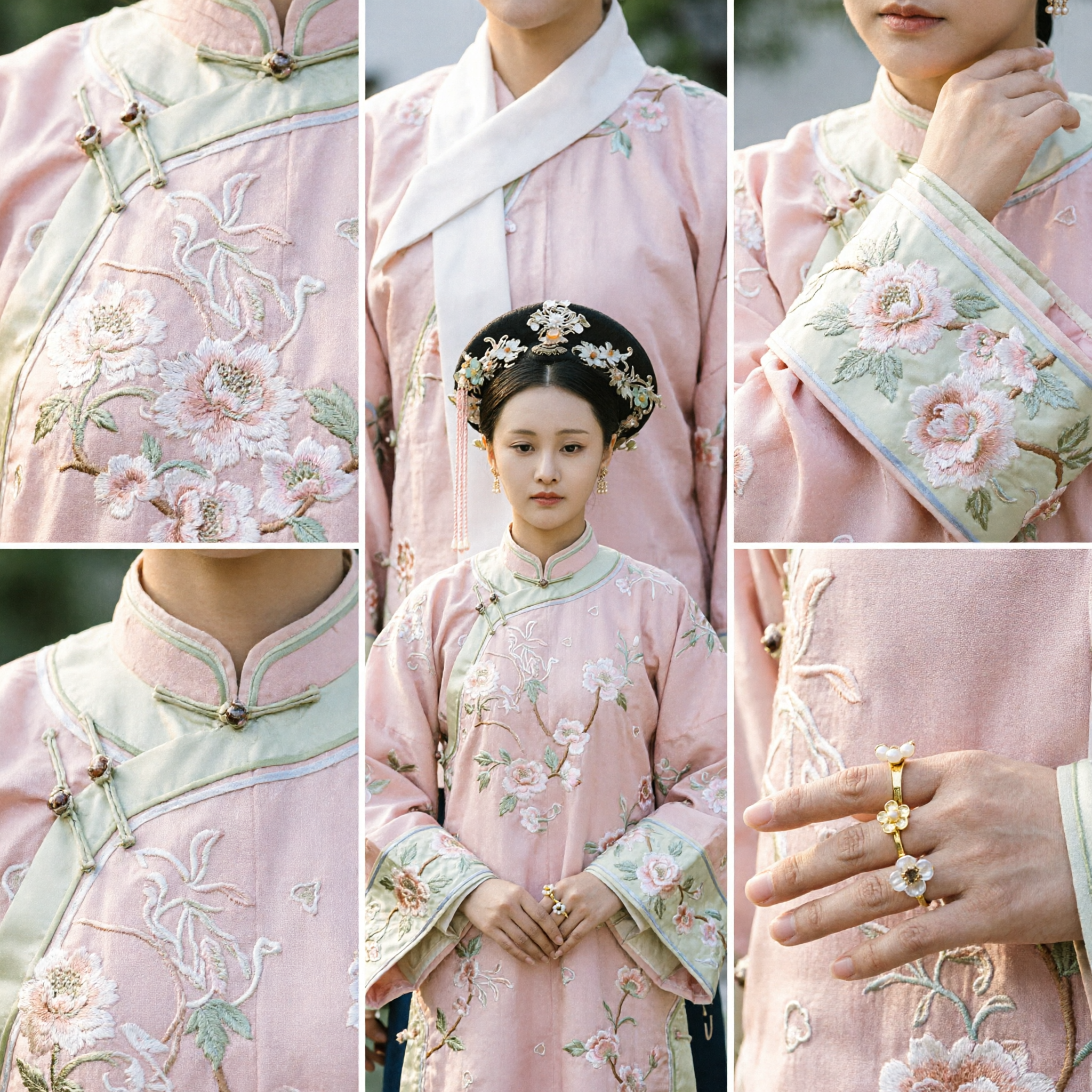 Costume da Palazzo della Dinastia Qing tradizionale cinese, Abito Manciù Rosa con Copricapo Floreale per Donne per Cosplay - Asian Costume