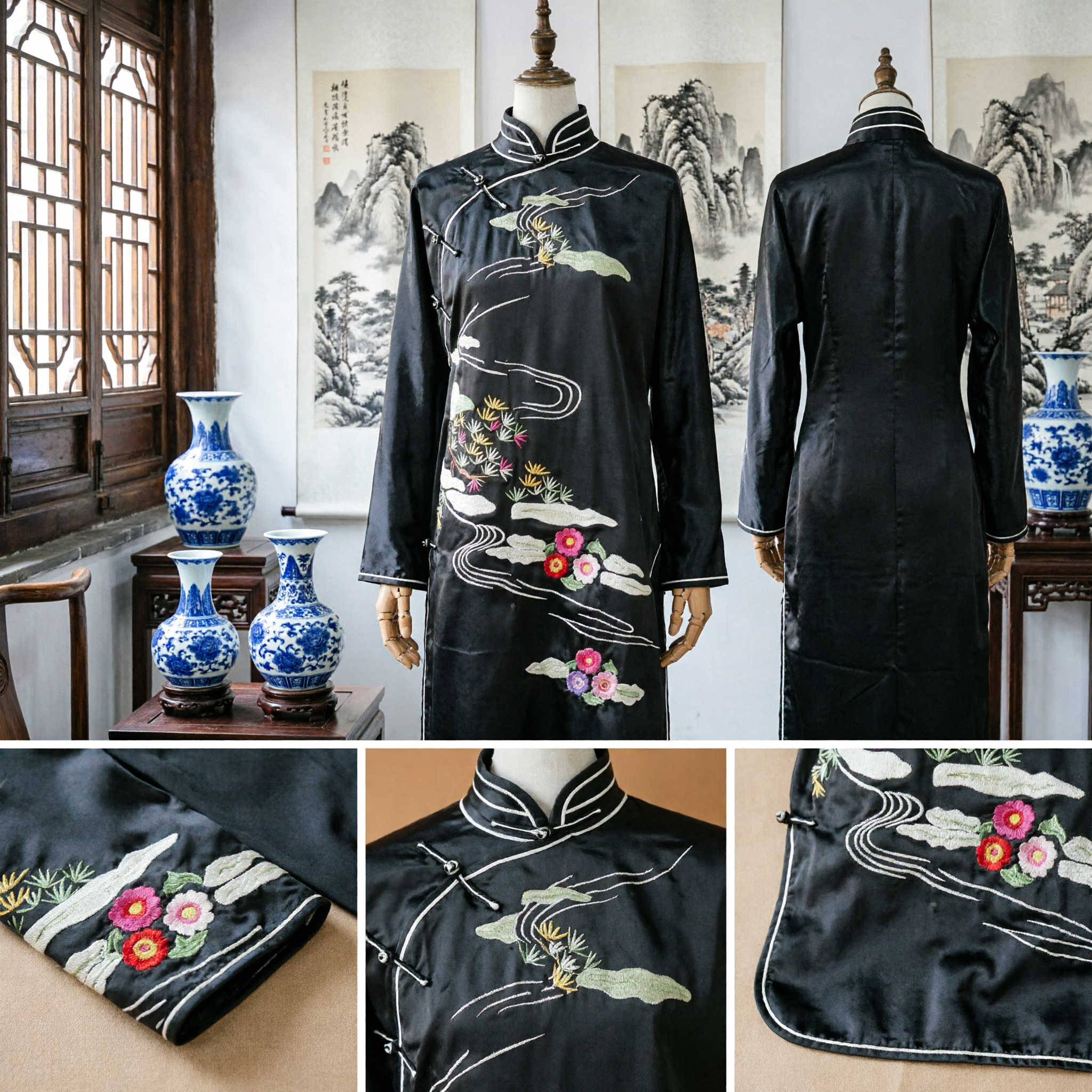 Uniforme Tradicional Chinês Tang para Homens, Preto em Seda, Kung Fu Tai Chi com Bordado, Traje de Artes Marciais - Asian Costume