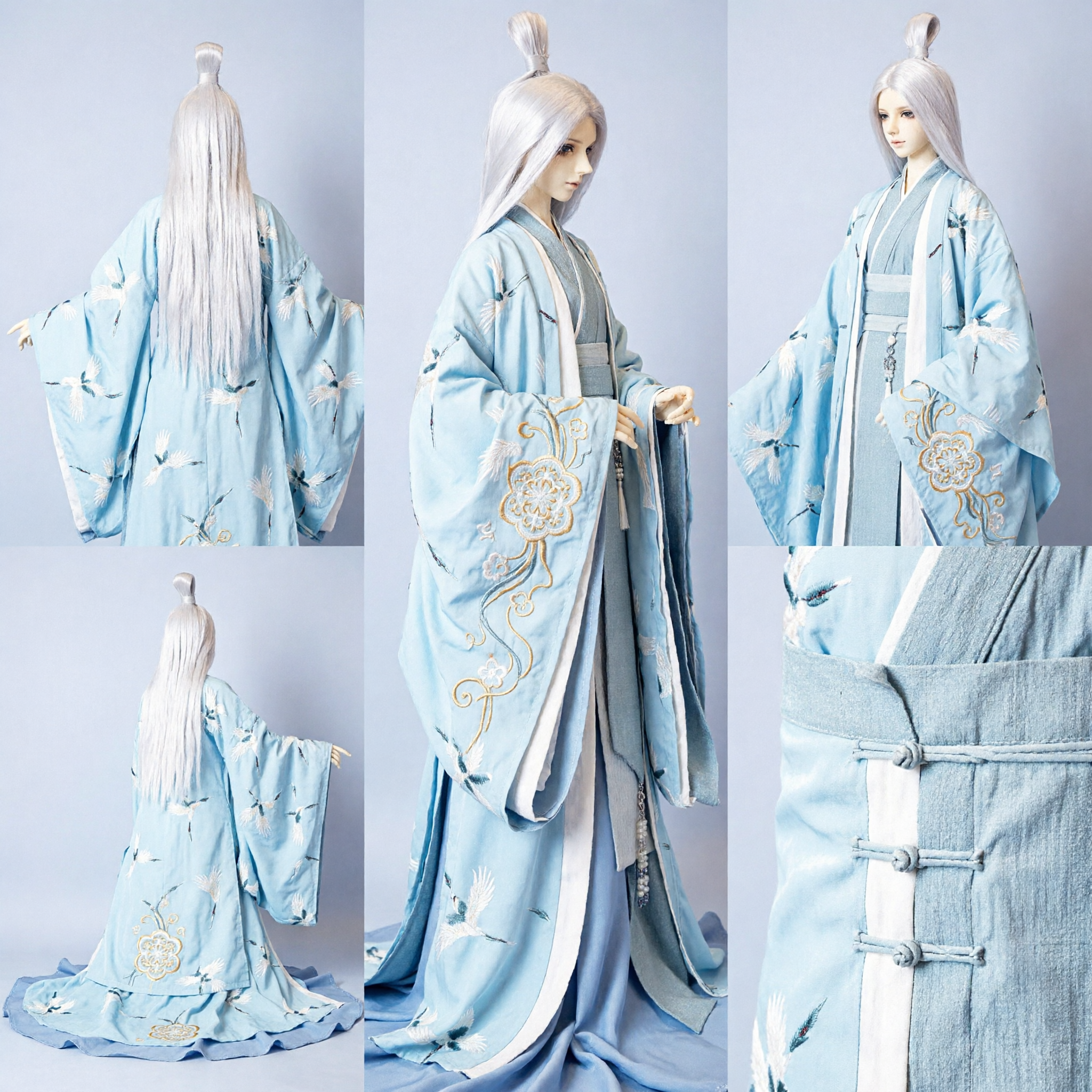 우아한 연한 파란색 전통 중국 한푸 의상 세트 (BJD 인형 고대 선협 요정 로브 의상) - Asian Costume