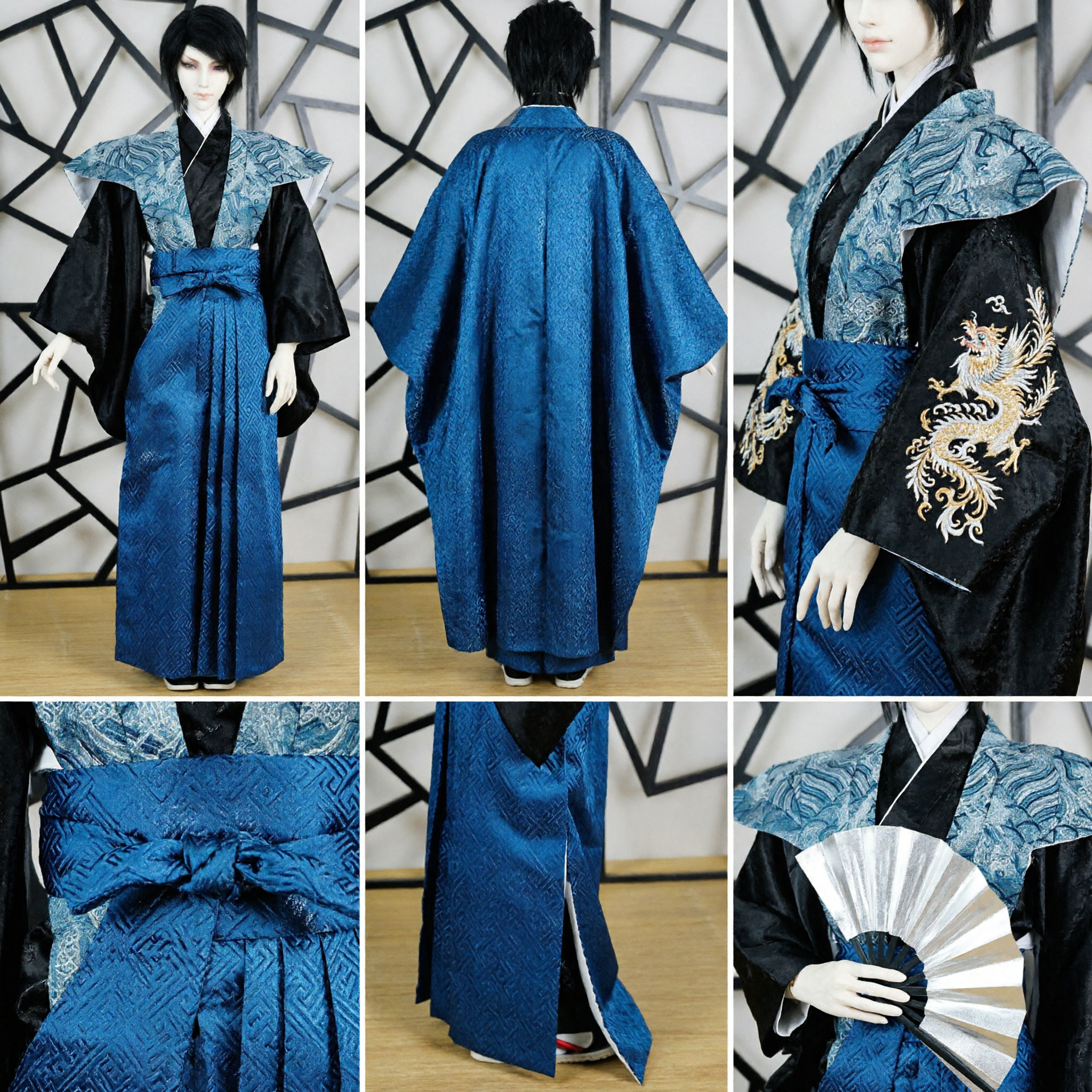 Ensemble traditionnel japonais exquis de Kamishimo et Hakama de samouraï pour poupée BJD masculine - Costume de cosplay - Asian Costume