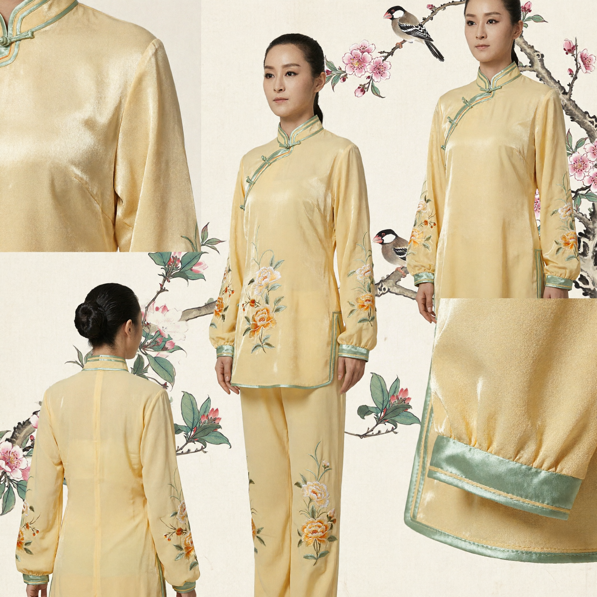 Women's Yellow Traditional Chinese Tai Chi Kung Fu Suit with Floral Embroidery for Martial Arts Training - Asian Costume
